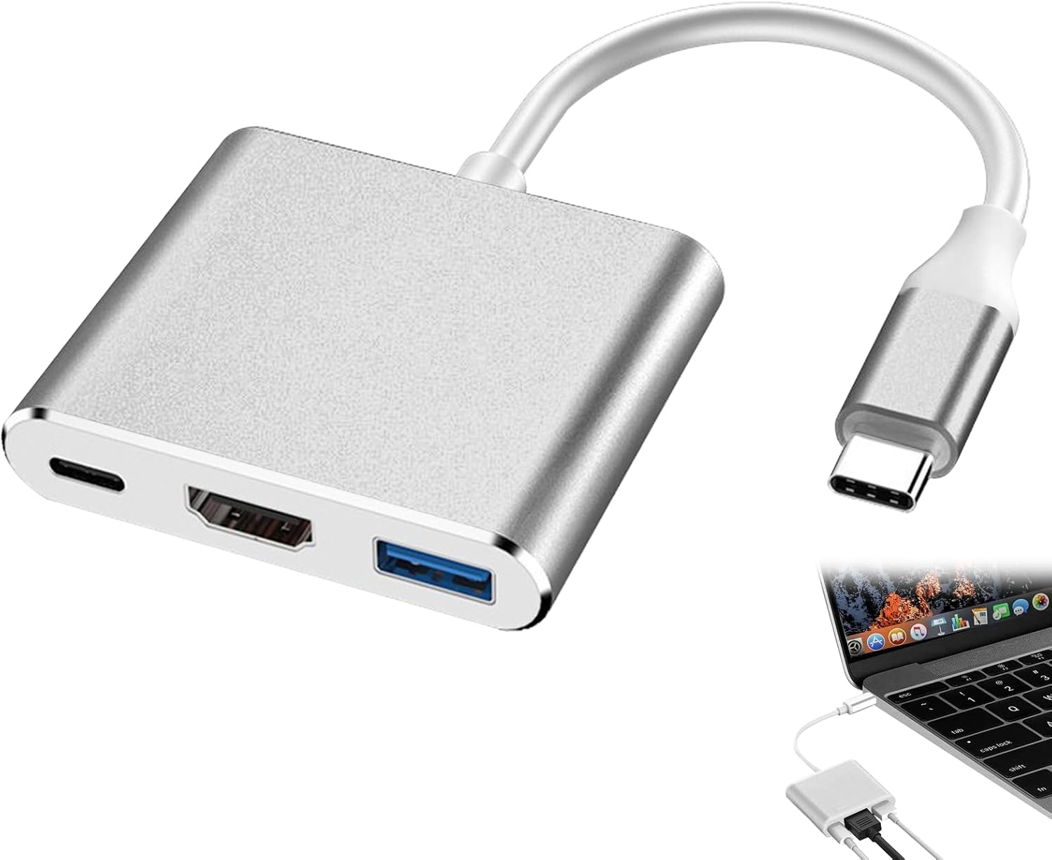 Usb-c-auf-hd-1-adapter – 1 Stück – Weißkupfer – 4k- Und Usb-3.0-ausgang – Für Macbook Und Projektor – 15 Cm