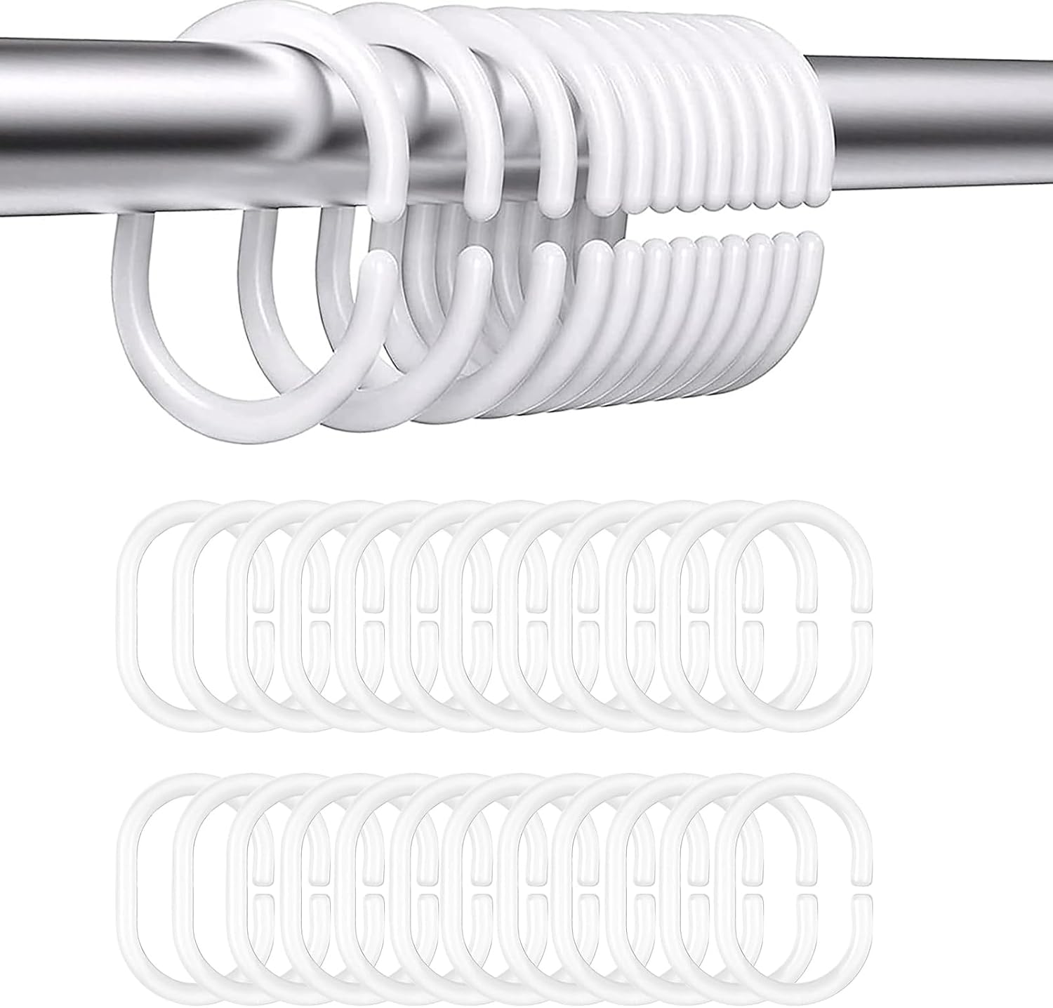Duschvorhangringe – 24er-pack – Weißer Pp-kunststoff – Geräuschloses C-förmiges Design – Für Badezimmer Und Ankleidezimmer – 4,5 X 2,9 Cm