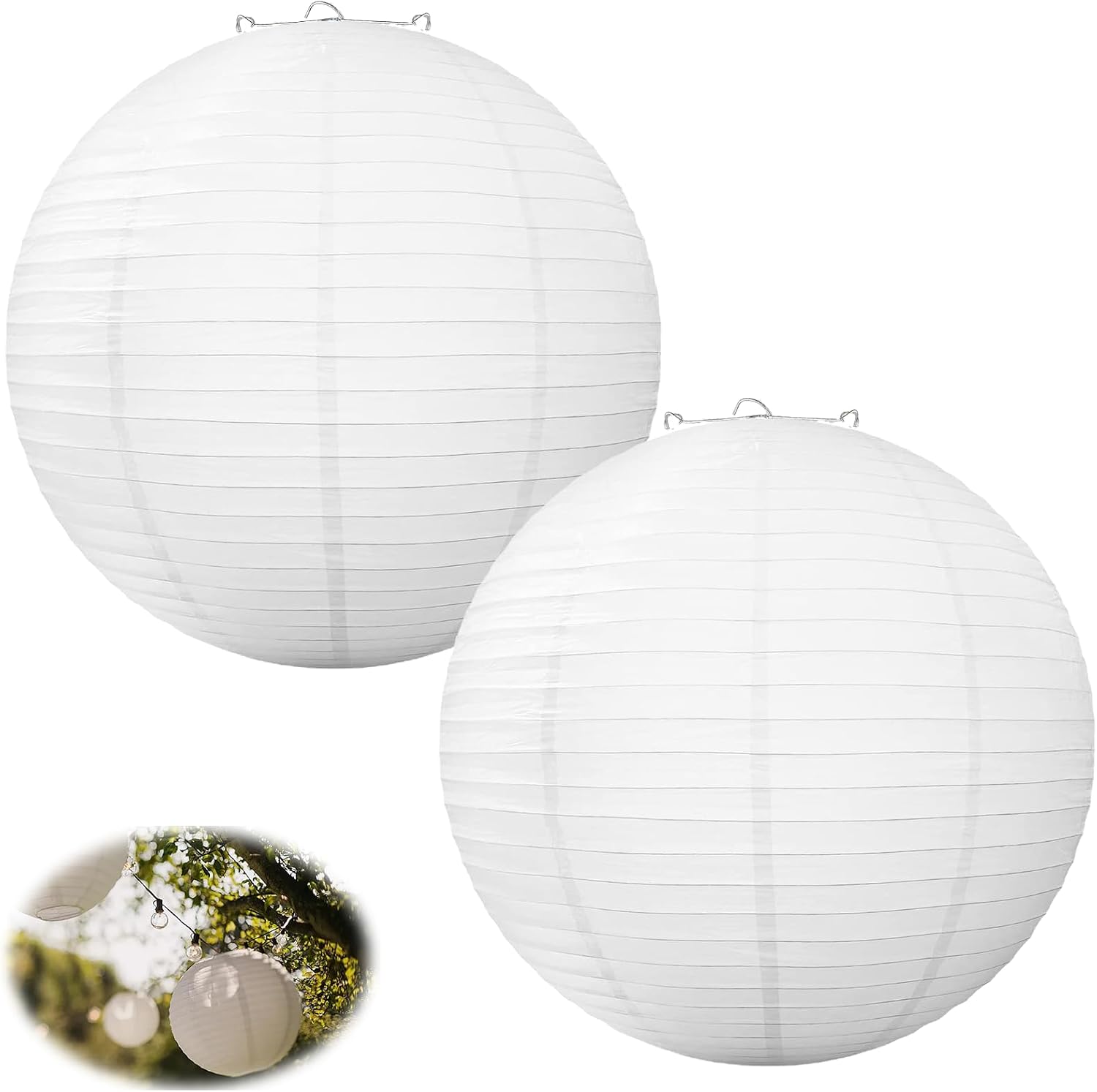 Weiße Papierlaternen – 2er-set – Japanischer Stil – Runde, Dekorative Hängelaternen – Für Hochzeit Und Garten – Durchmesser 20 Cm