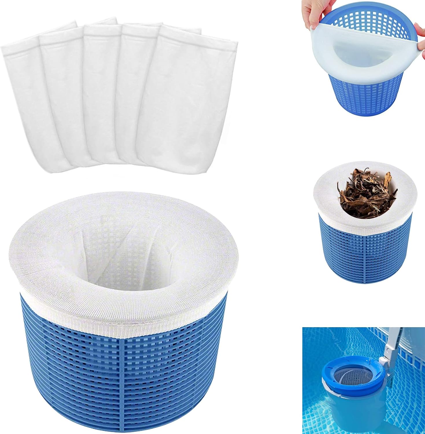 5er-pack Filtersocken – Feines, Elastisches Netzgewebe – Schützt Pool- Und Spa-skimmer – Filtert Schmutz Und Blätter – Kompatibel Mit Allen Modellen