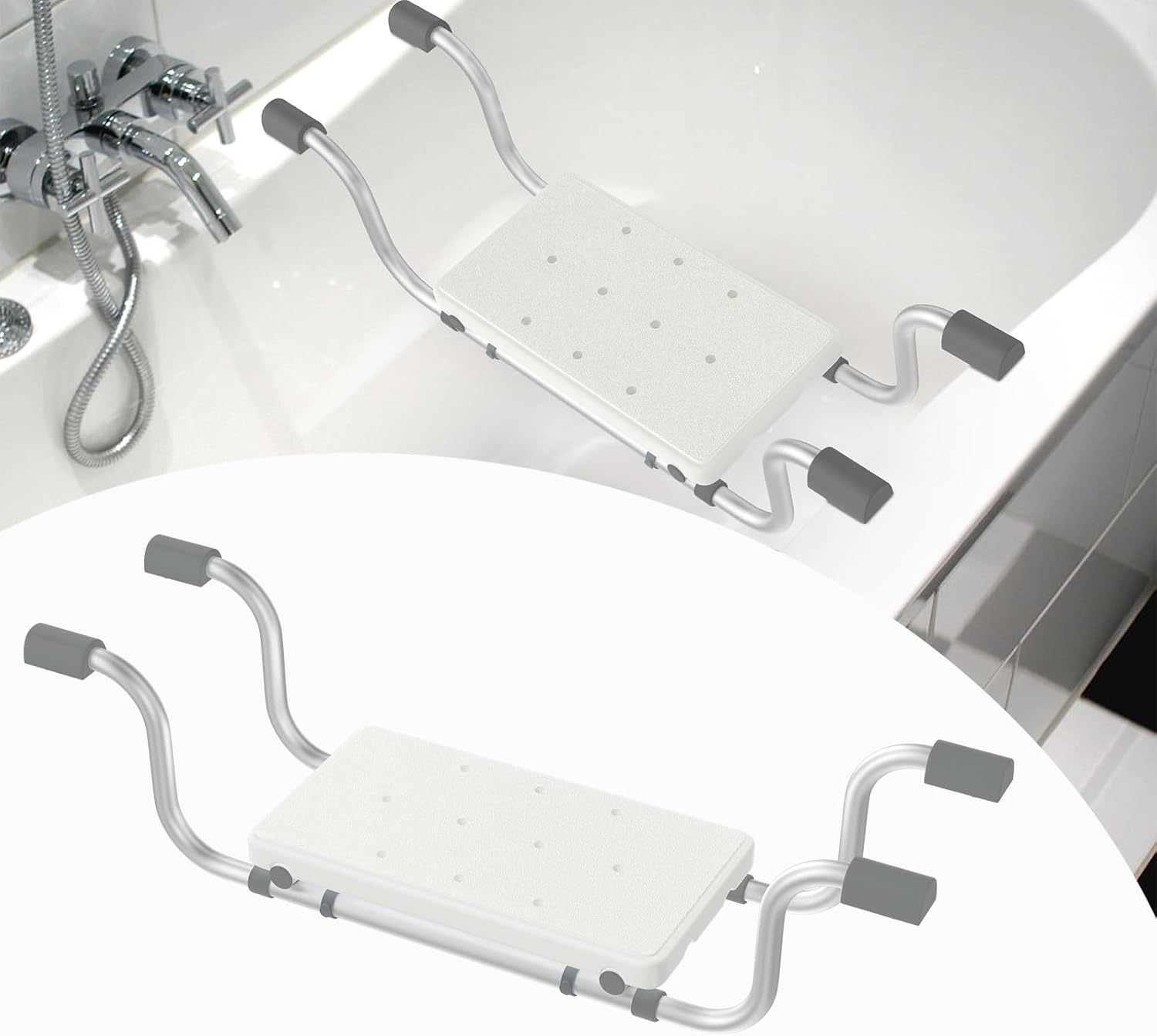 Verstellbarer Badewannensitz – 1 Stück – Aluminium Und Pe – Rutschfest, 150 Kg Tragkraft – Für Senioren Und Personen Mit Eingeschränkter Mobilität – Weiß, 72 Bis 82 Cm