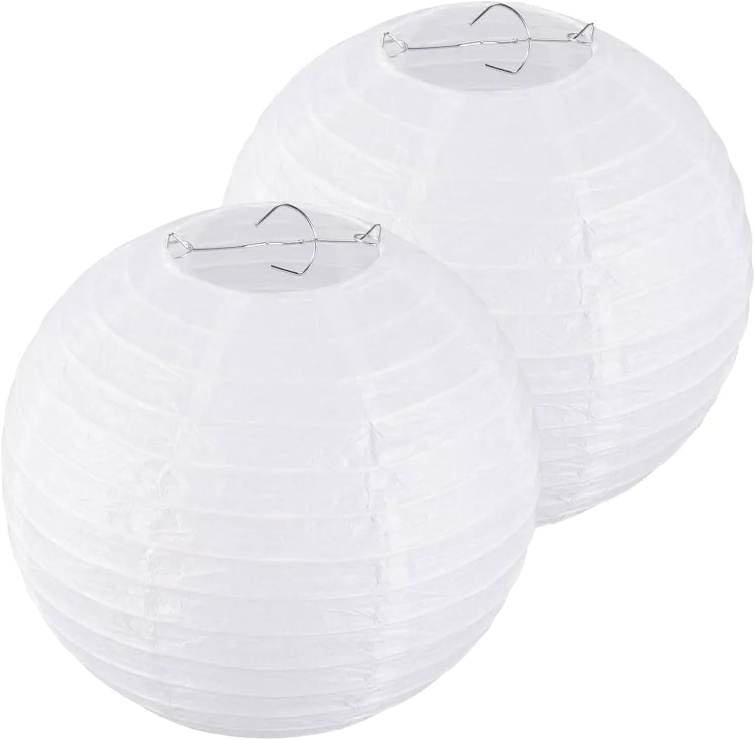 Weiße Papierlaternen, 2 Stück, 30 Cm – Runde Hängedekorationen Aus Metall – Leuchtschirm – Hochzeits- Und Partydekoration – Durchmesser 30 Cm