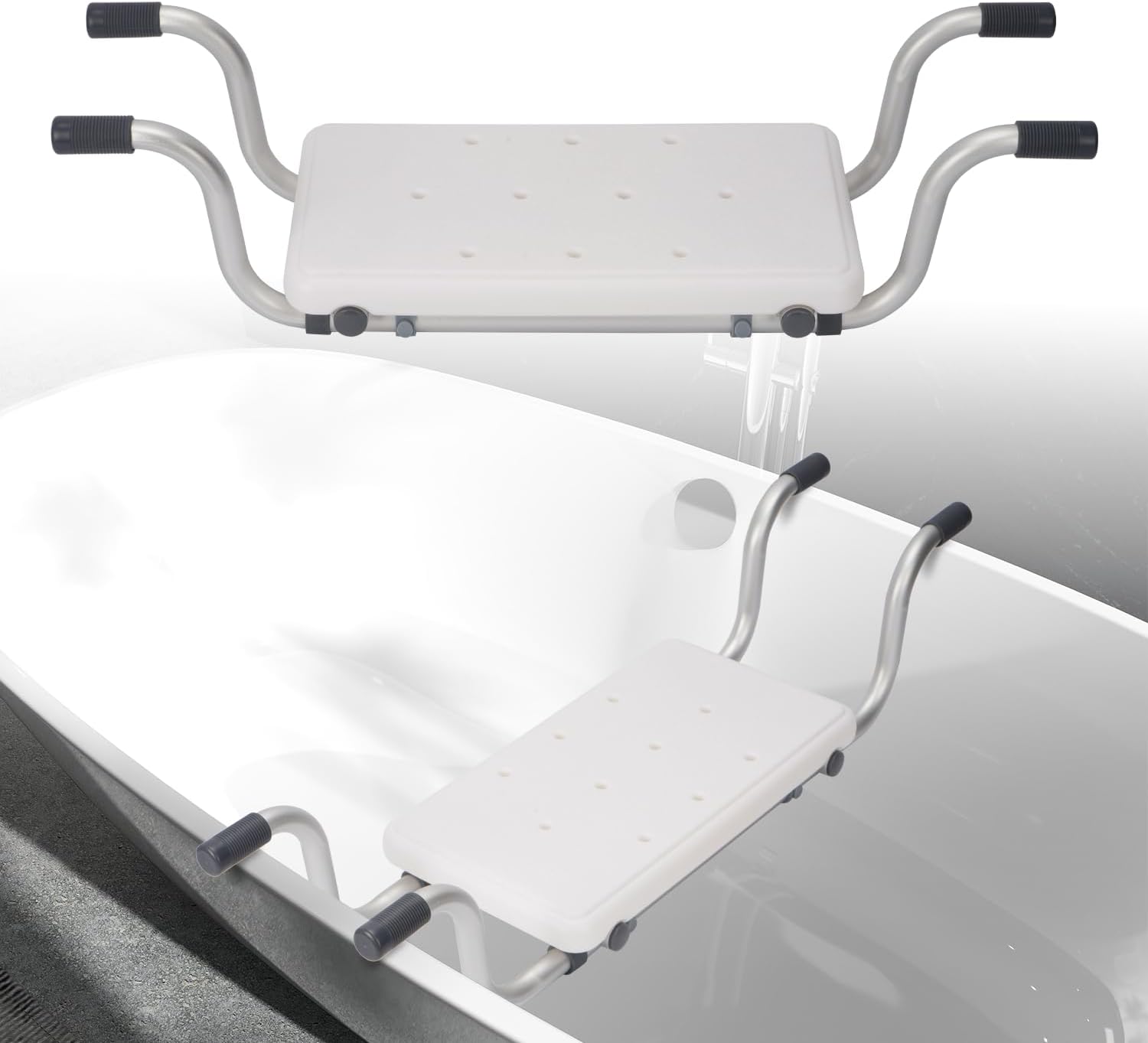Verstellbares Badewannenbrett – 1 Stück – Aluminium Und Pe – Ausziehbarer, Rutschfester Sitz – Für Senioren Und Personen Mit Eingeschränkter Mobilität – Weiß, 72 Bis 82 Cm