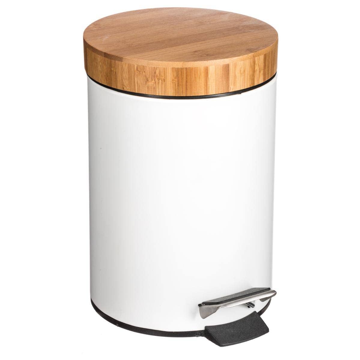 3-liter-treteimer – Stahl Und Bambus Natur – Luftdichter Deckel – Für Bad Oder Büro – Weiß Und Holz