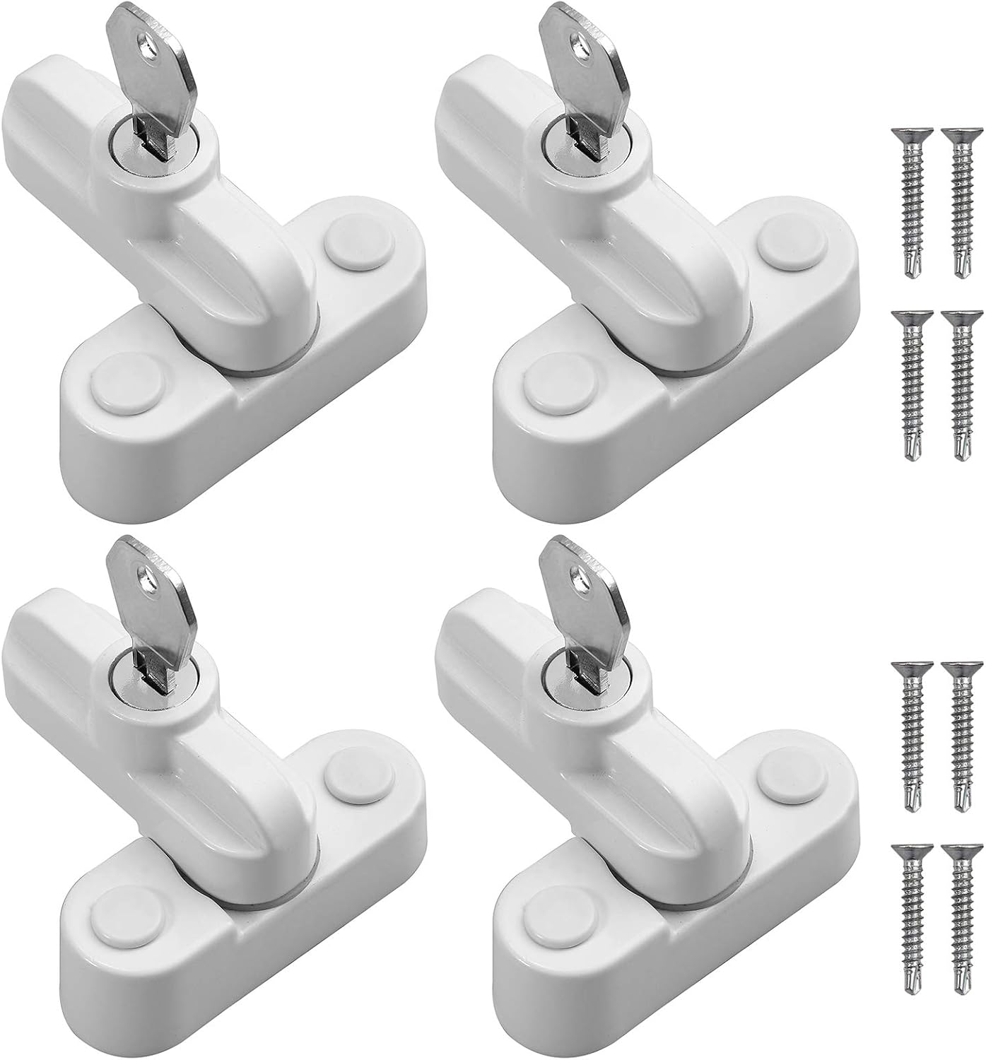 Einbruchsicheres Fensterschloss – 4er-pack – Weiße Zinklegierung – Kindersicherung Mit Schlüssel – Für Haus Und Wohnmobil – 65 Mm