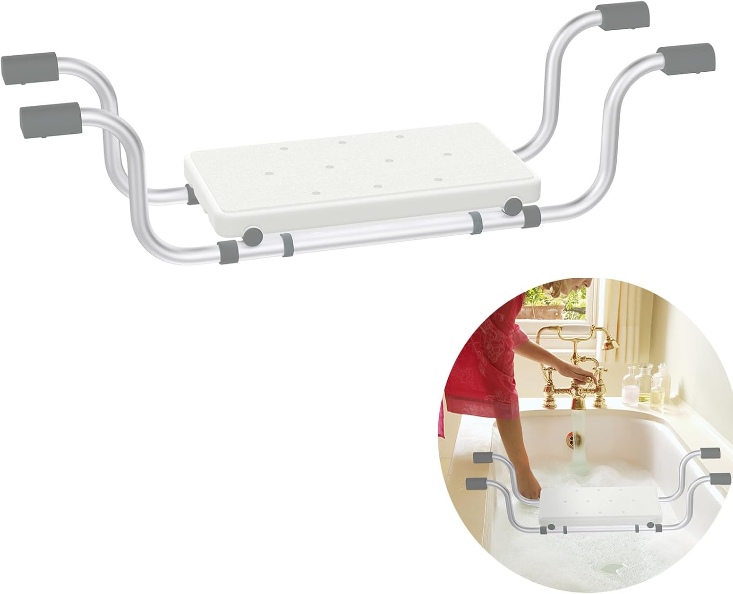Badewannenbrett Aus Aluminium – 1 Stück – Ausziehbar Von 72 Bis 82 Cm – Belastbarkeit 150 Kg – Geeignet Für Senioren Und Schwangere – Weiß