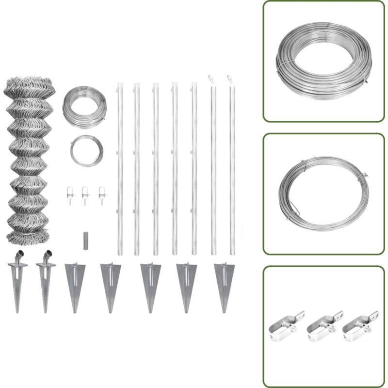 Maschendrahtzaun Pfosten Bodenhülsen Stahl Verzinkt 15x1,5 M - Maschendrahtzaun - Gartenzaun - Sicherheitszaun - Metallzaun - Drahtzaun