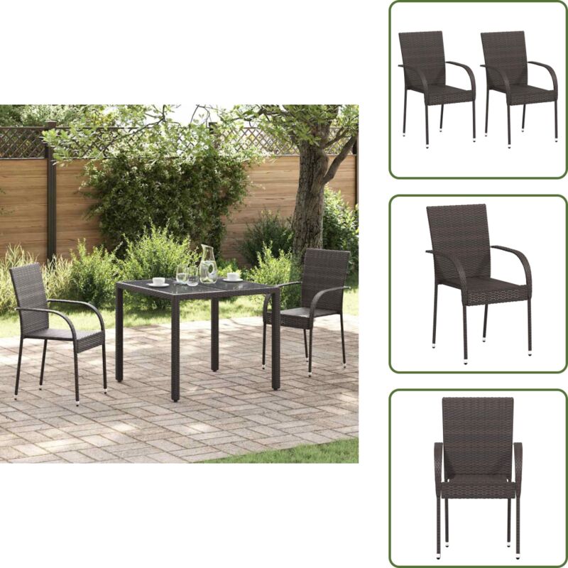 Stapelbare Gartenstühle 2 Stk. Poly Rattan Braun - Gartensessel - Stapelbarer Stuhl - Gartenmöbel - Outdoor Möbel - Rattan Sessel