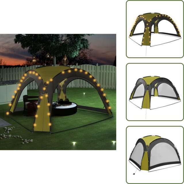 Partyzelt Mit Led Und 4 Seitenwänden 3,6x3,6x2,3 M Grün - Partyzelt - Gartenzelt - Outdoorzelt - Sonnenschutz - Grillzubehör