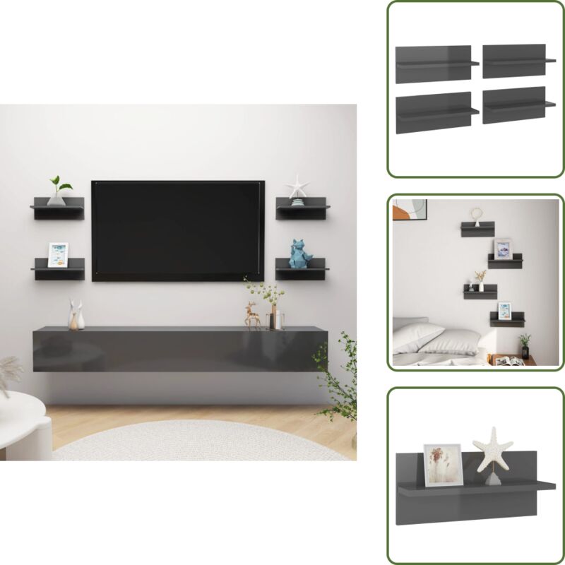 Wandregale 4 Stk. Hochglanz-grau 40x11,5x18 Cm - Wand Regal - Regal Grau - Wohnraumdeko - Aufbewahrungssystem - Wandmontiert