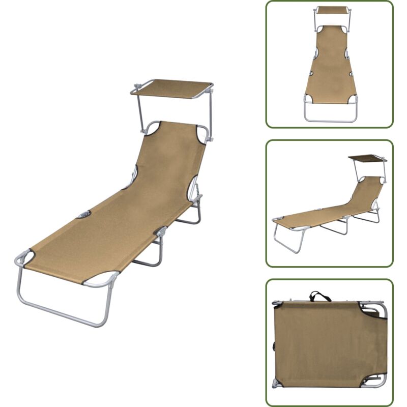 Sonnenliege Klappbar Mit Sonnenschutz Stahl Taupe - Sonnenliege - Gartenliege - Klappliege - Stahlrahmen - Outdoor Möbel