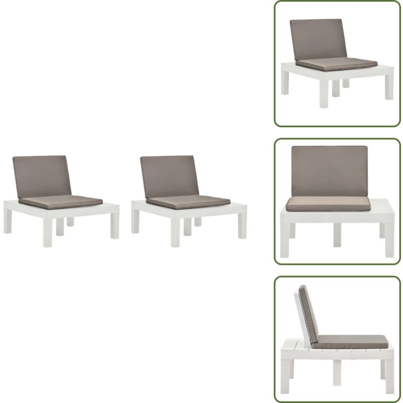 Gartenstühle Mit Auflagen 2 Stk. Kunststoff Weiß - Gartensessel - Gartenlounge - Outdoor Möbel - Loungeset - Kunststoffe Möbeln