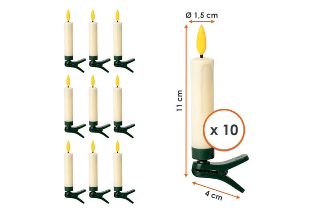 Flammen Effekt Led Weihnachtsbaumkerze Auf Clip Mit Timer - 10er Set - Künstliche Kerze Mit Flackereffekt Dimmbar Batteriebetrieben Inklusive Fernbedienung