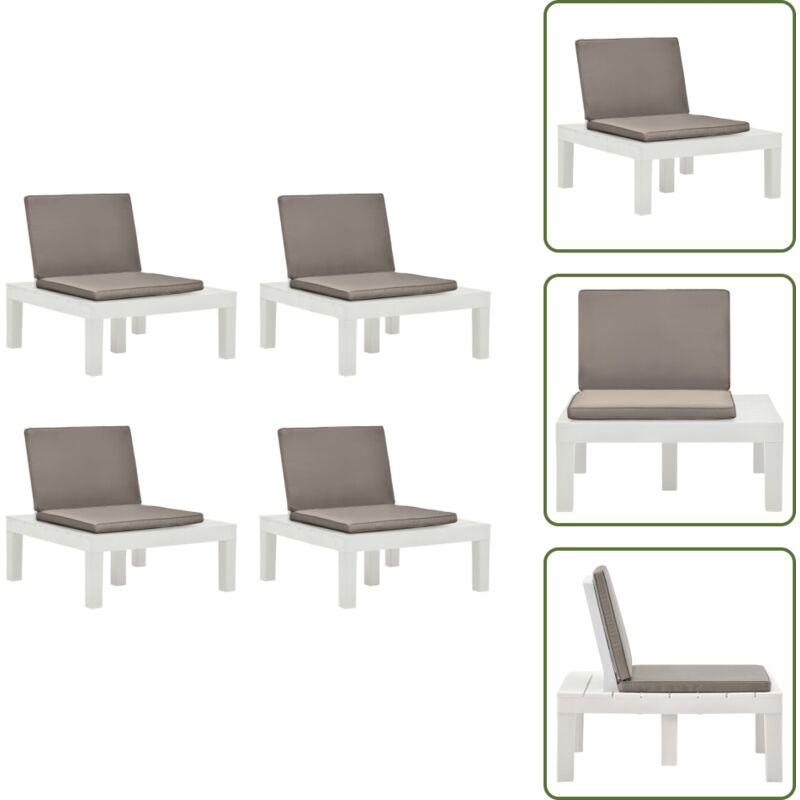Gartenstühle Mit Auflagen 4 Stk. Kunststoff Weiß - Gartenstühle - Loungeset - Outdoor Möbel - Plastikmöbel - Gartenlounge