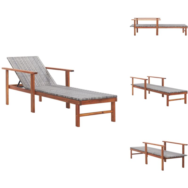 Sonnenliege Poly Rattan Und Massivholz Akazie Grau - Sonnenliege - Gartenliege - Poolliege - Relaxliege - Outdoor Möbel