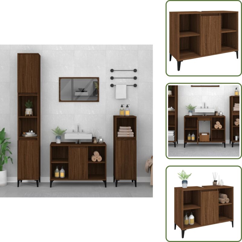 Waschbeckenunterschrank Braun Eichen-optik 80x33x60 Cm - Badezimmermöbel - Waschbeckenunterschrank - Holzwerkstoffschrank - Eichendekor - Spiegelschrank