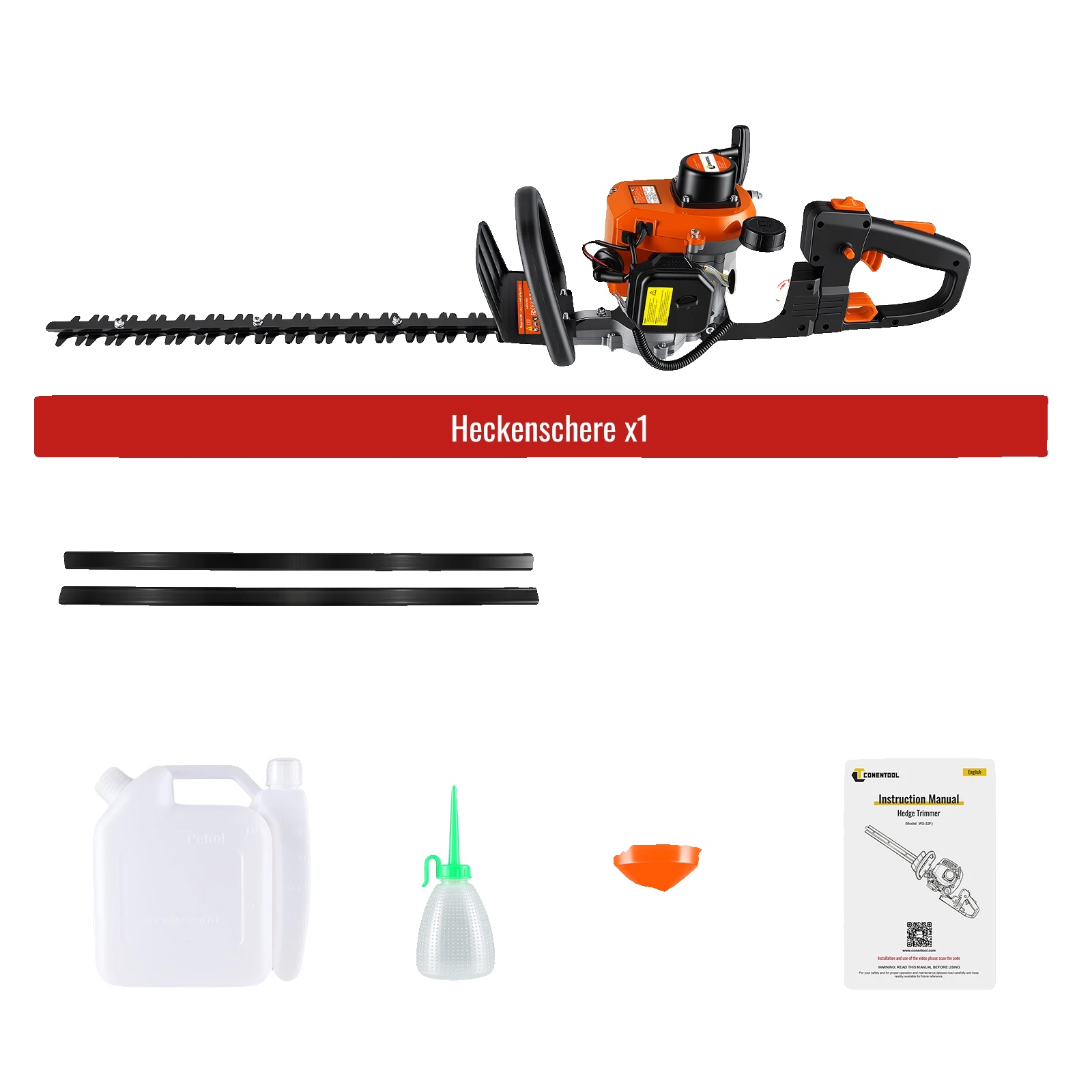 Heckenschneider, 22,5cc Motor, 60cm Klinge, Orange