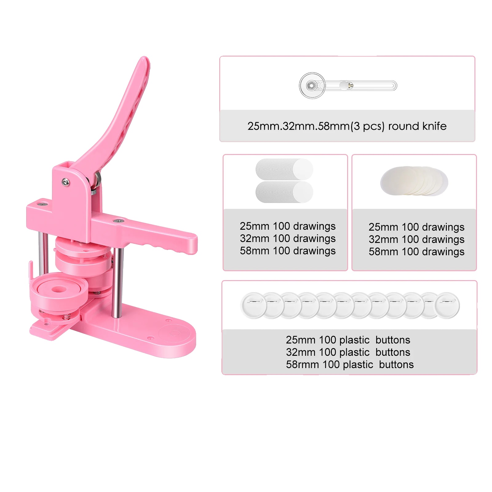 Button Badge Maker, Komplettset Mit Zubehör, Einfach Zu Bedienen, Rosa
