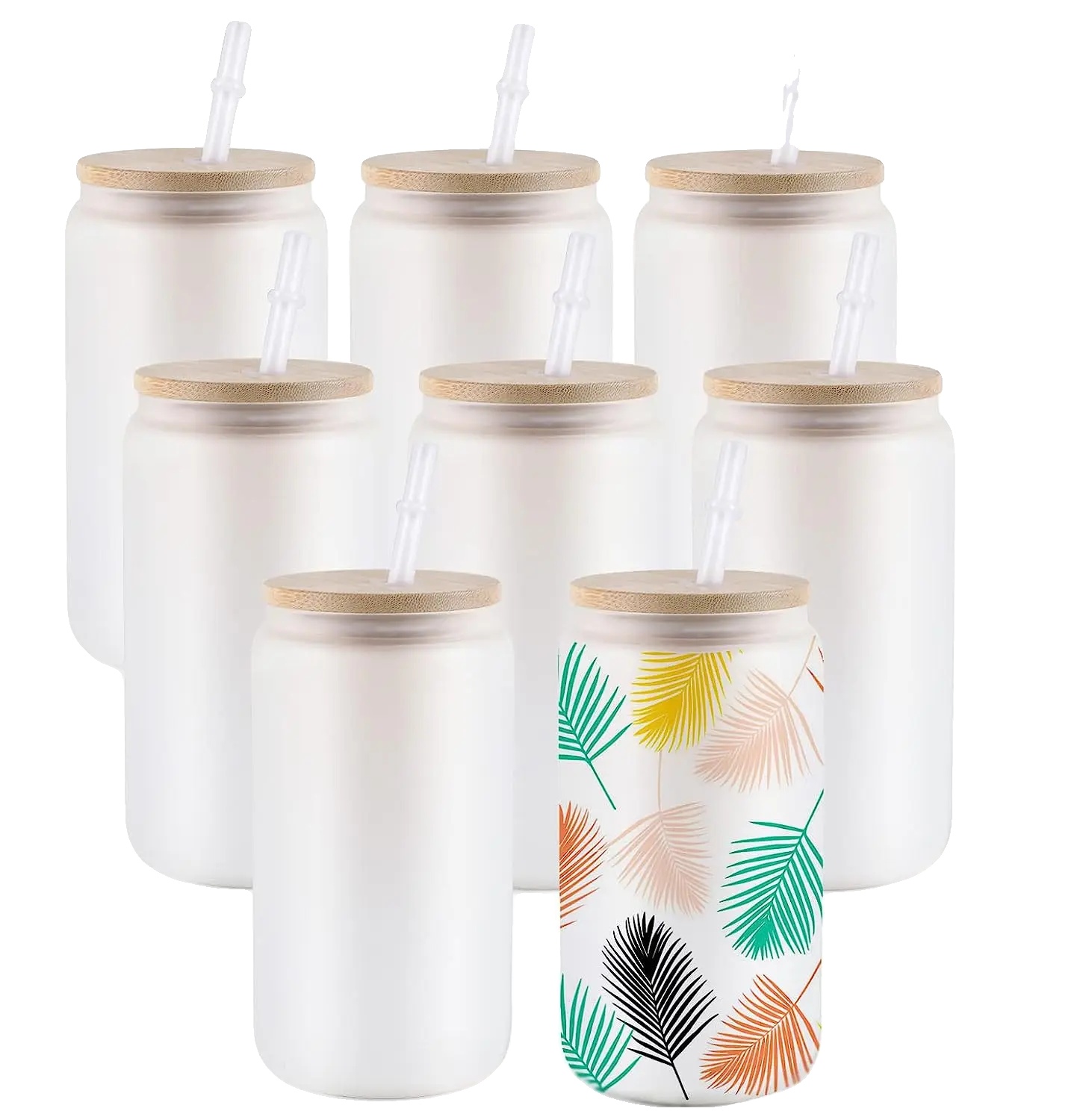 Becher, Sublimationsbereit, Inklusive Bambusdeckel, 8 Stück Frosted, 16oz-a