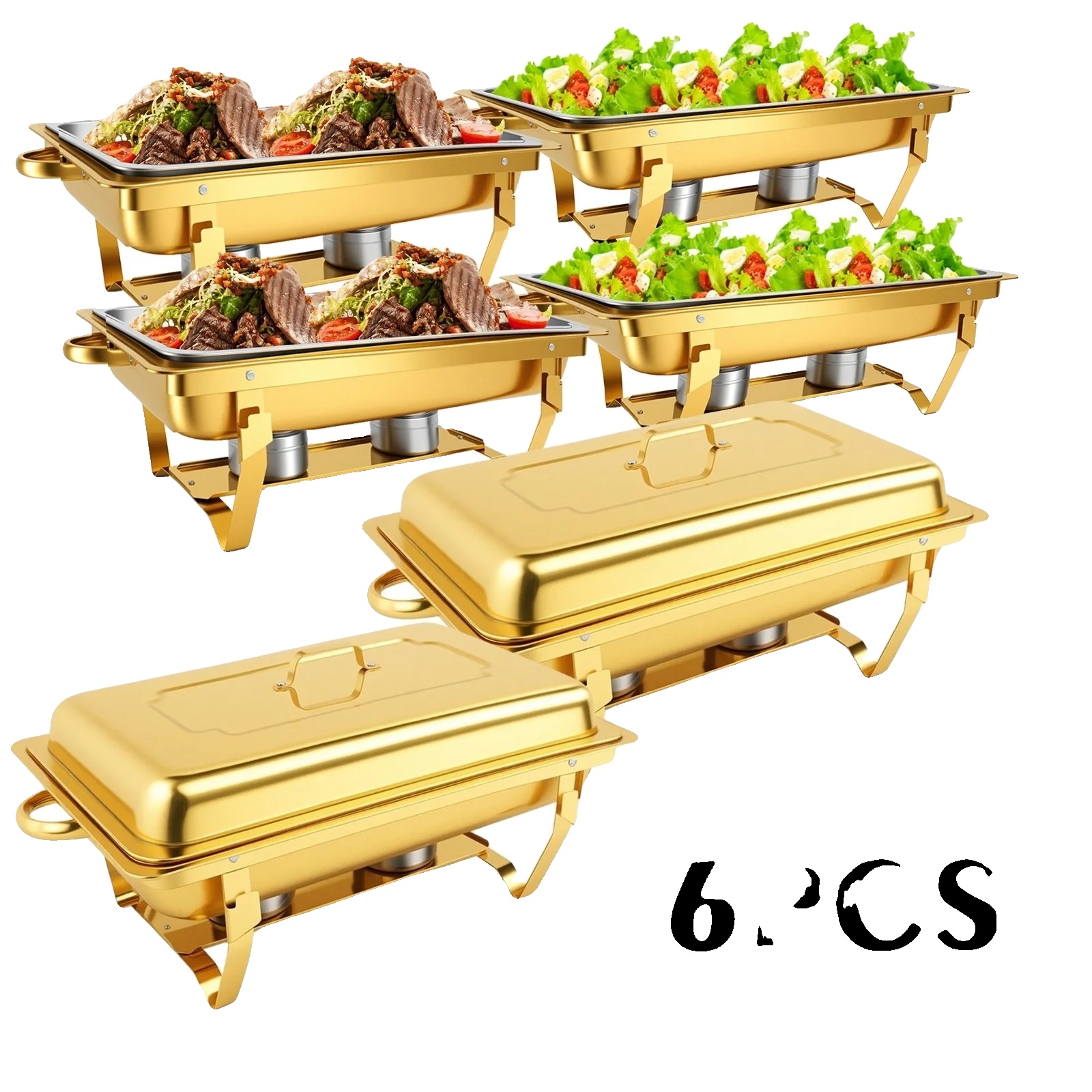 Chafing Dishes, 9qt Kapazität, Elegante Goldene Oberfläche, Gold 6 Stück