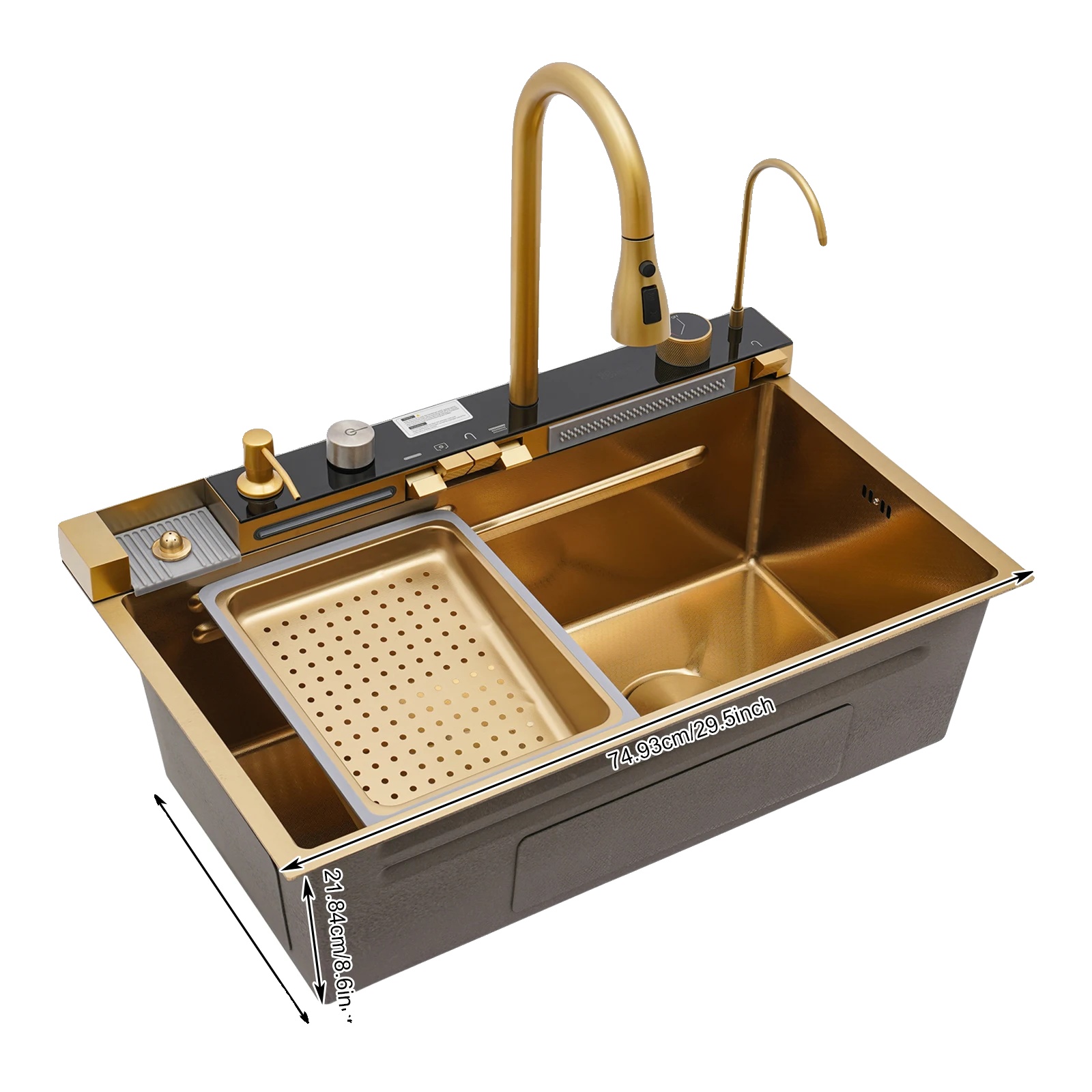 Küchenspülen-set, Ausziehbarer Wasserhahn, Edelstahlkonstruktion, 75x46x22cm