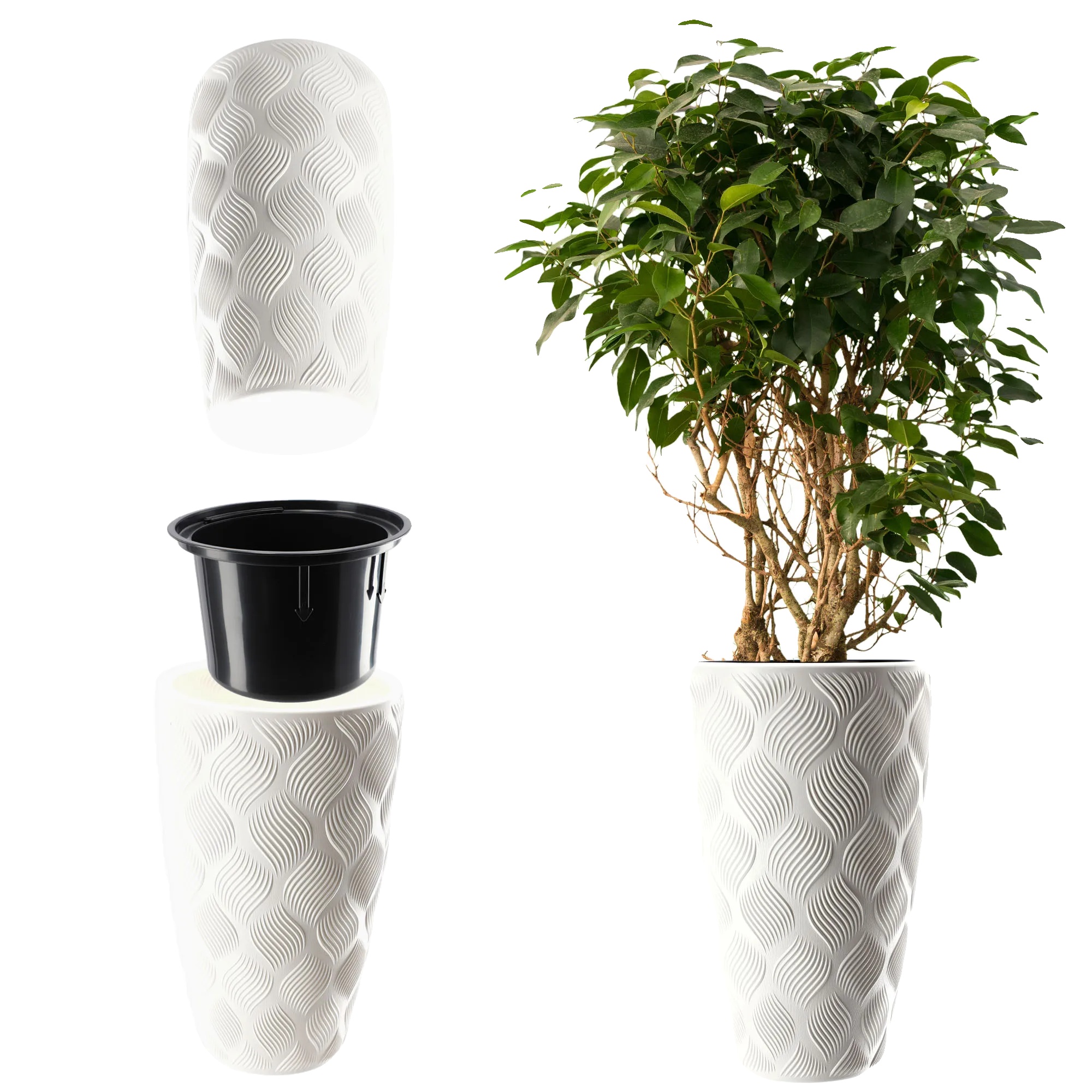 Blumentopf, Weiß, Durchmesser 48,5 Cm, Langlebiges Plastik, Herausnehmbarer Einsatz, Vielseitig Für Innen- Und Außenbereich