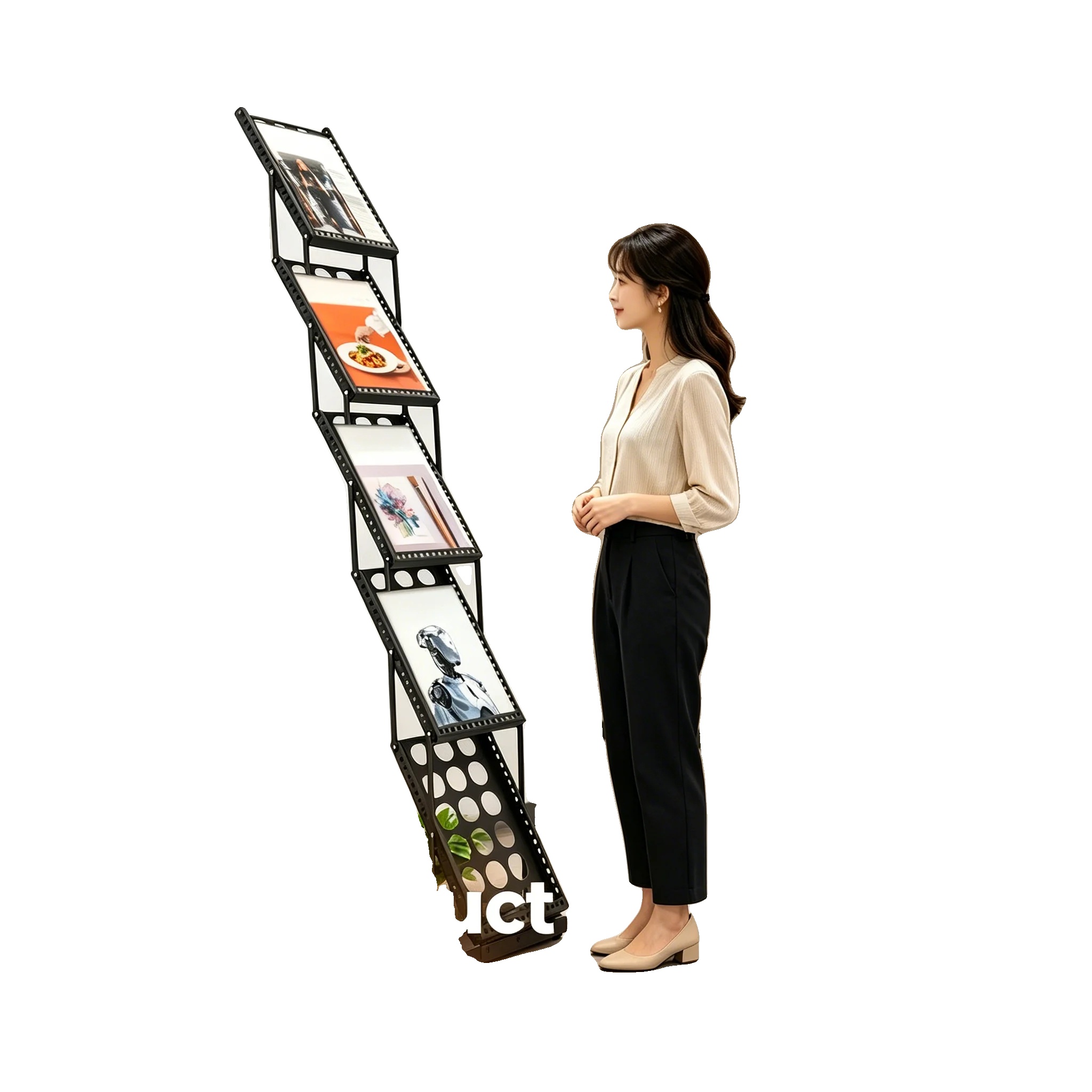 Broschürenständer, Eisenkonstruktion, 5-stufiges Design, 36 X 27 X 163 Cm, A4-kompatibel, Freistehend