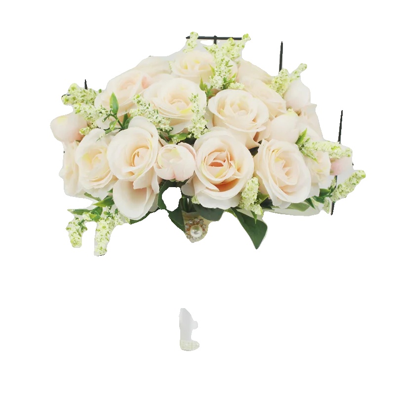 Hochzeitsstrauß, Seidenrosen, Handgefertigte Accessoires, Champagner