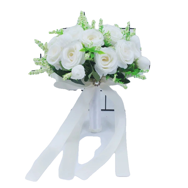 Hochzeitsstrauß, Seidenrosen, Handgefertigte Accessoires, Weiss