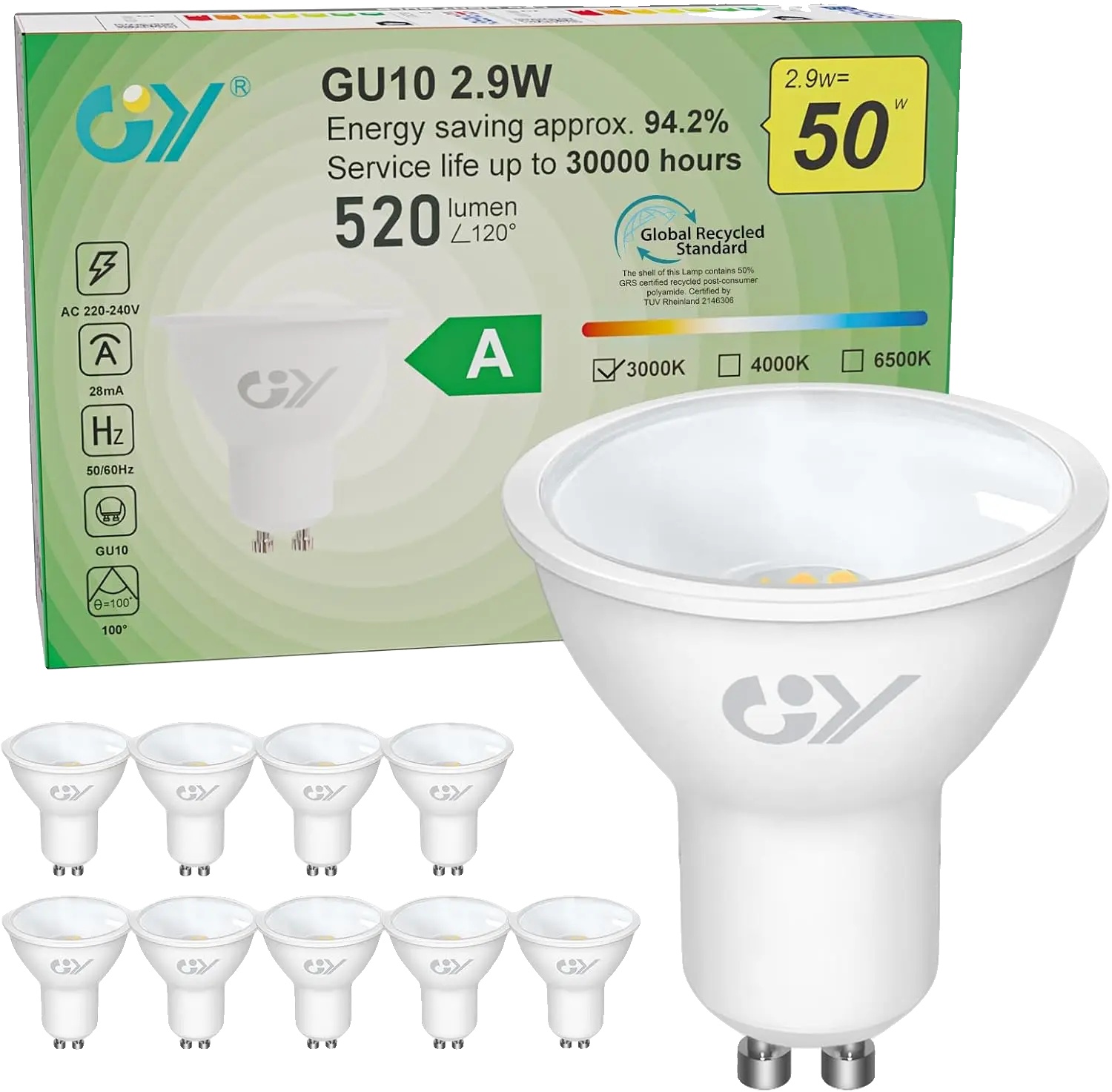 Led-lampe, 520 Lumen, Energieeffizient, Warmweiß