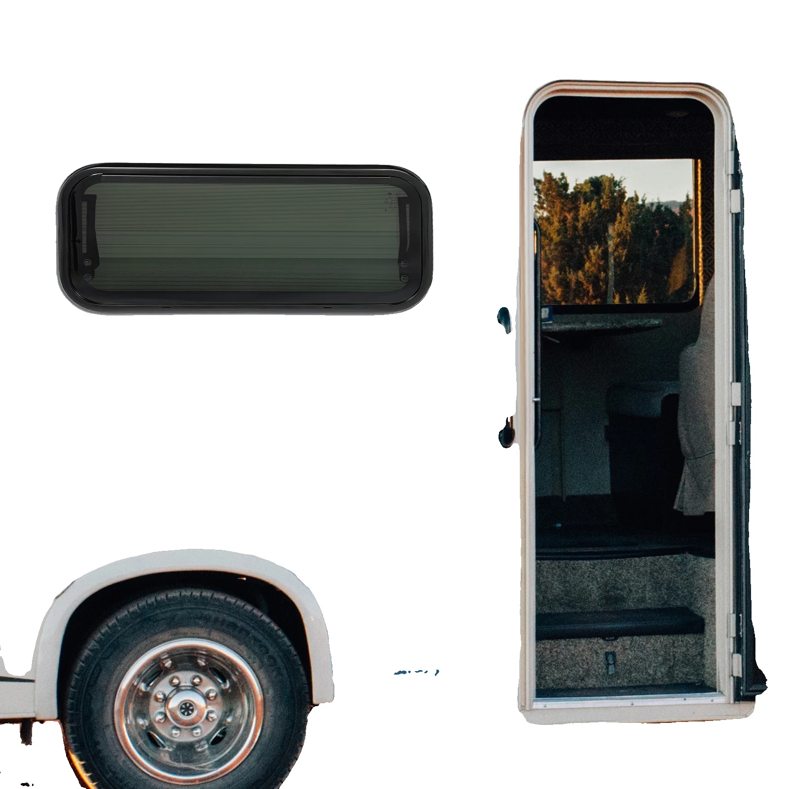 Wohnmobilfenster, Externes Druckdesign, Integrierter Fliegenschutz, Schwarz