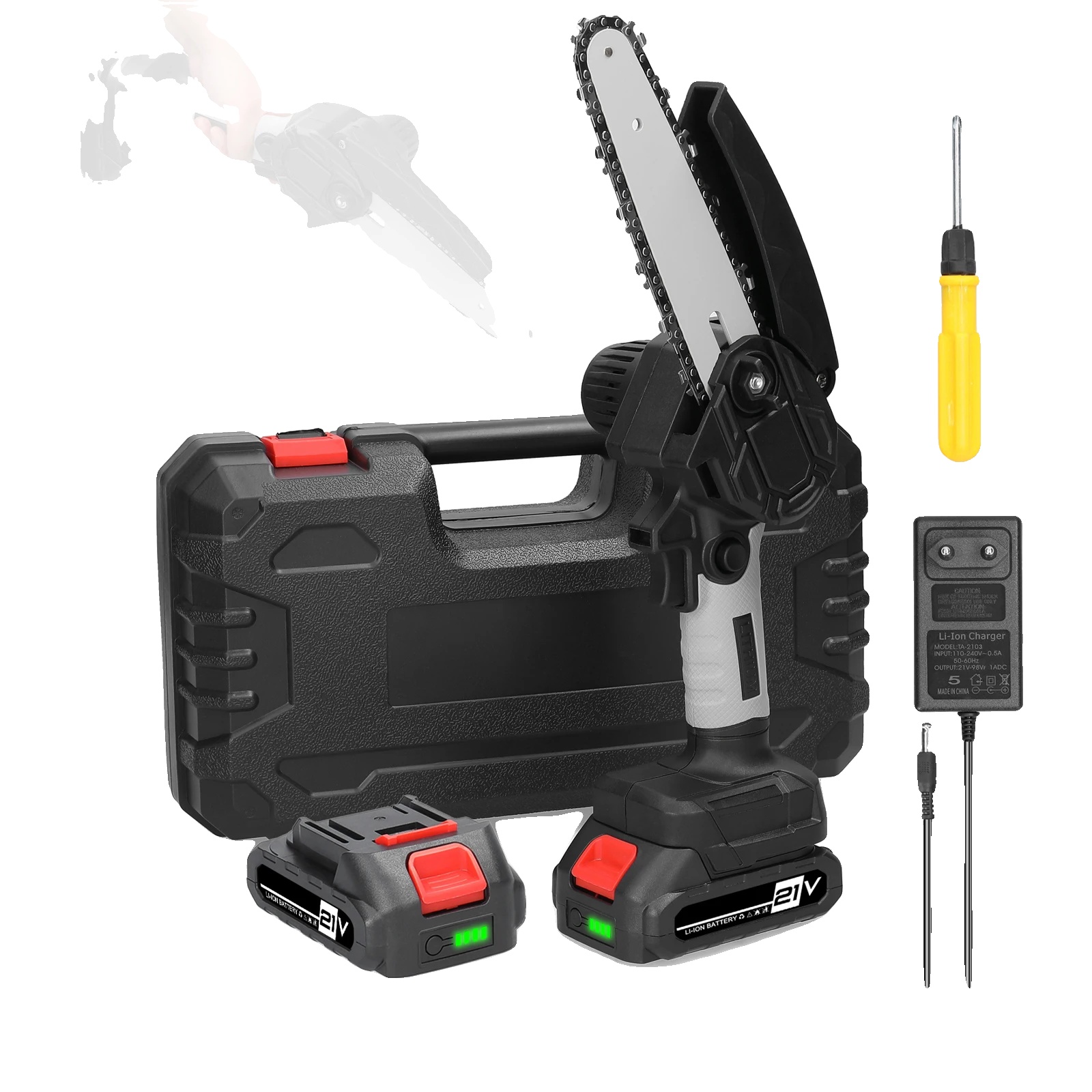 Mini-elektro-kettensäge, Kabelloses Design, Ergonomischer Griff, Grau Mit Box, Eu
