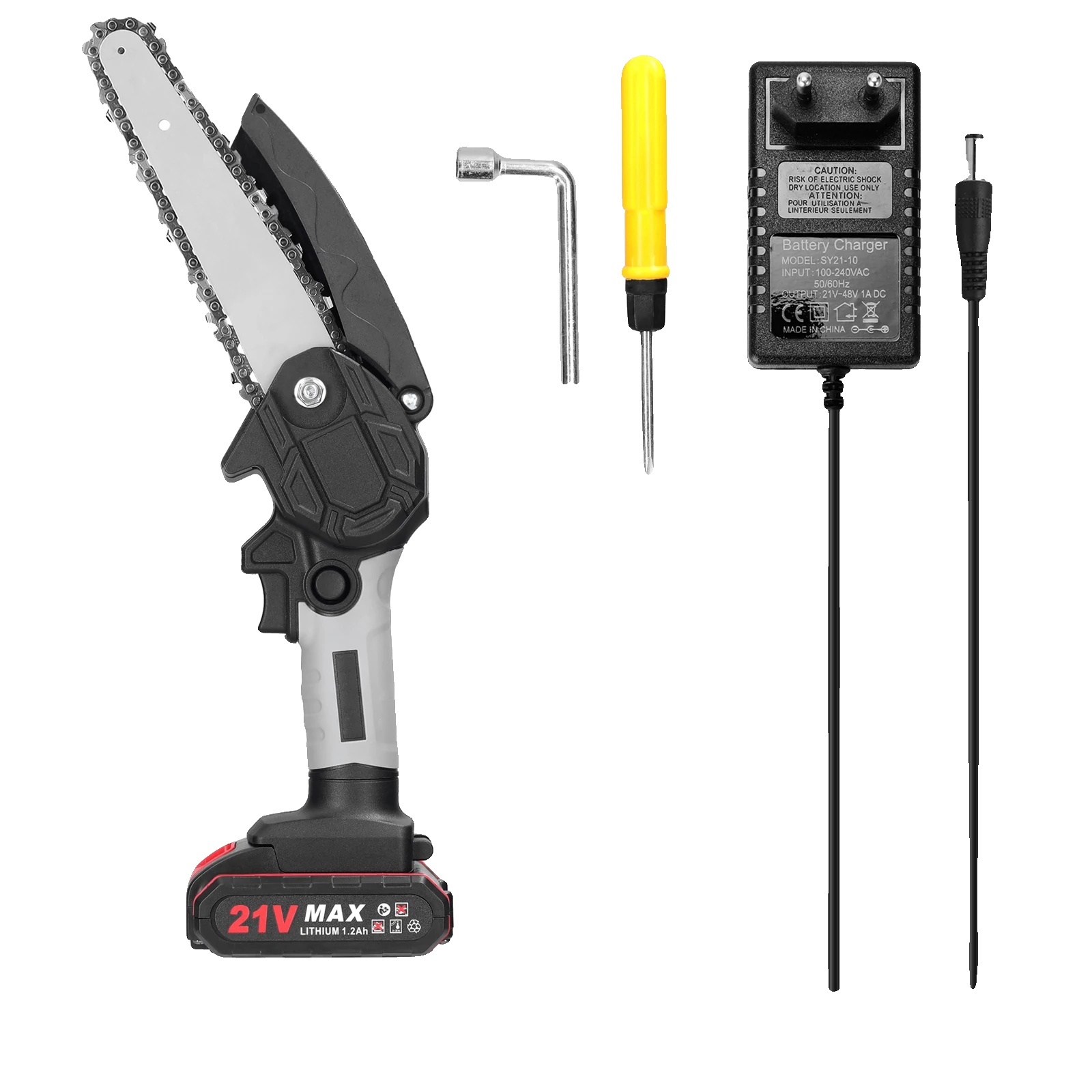 Mini-elektro-kettensäge, Kabelloses Design, Ergonomischer Griff, Grau 1 Batterie, Eu-c