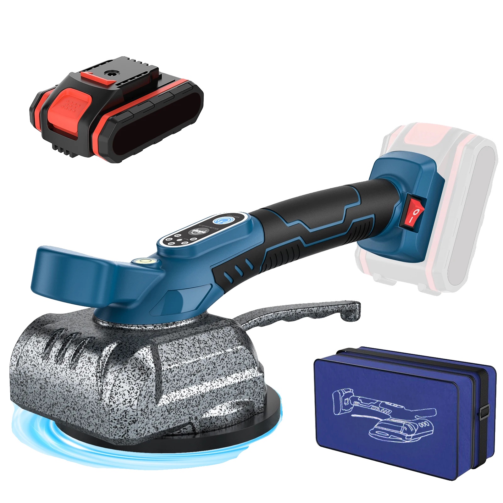 Akku-fliesenverlegemaschine, Einstellbare Geschwindigkeitsstufen, Kompatibel Mit 21v Batterie, Blau (1 Batterie)