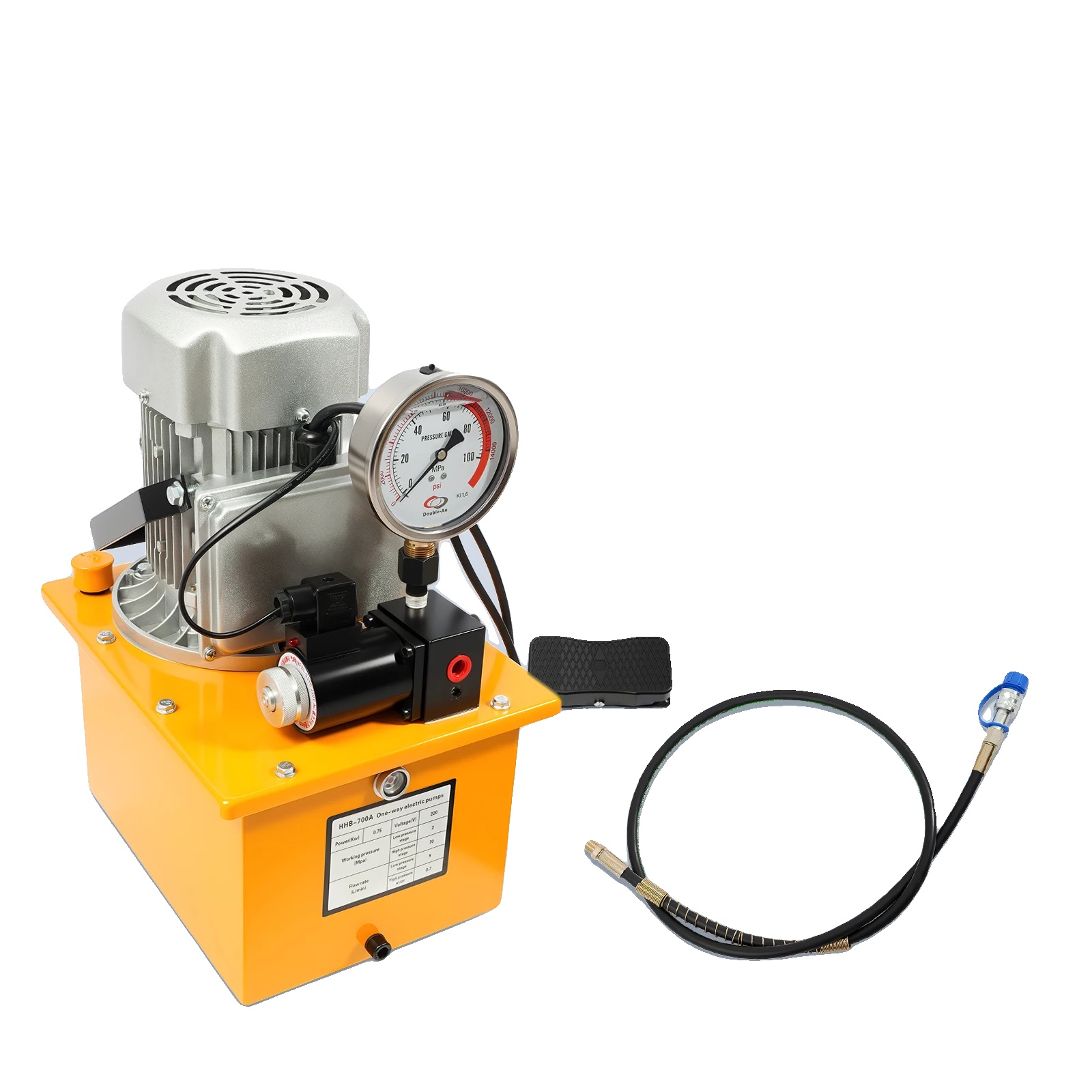 Elektrische Hydraulikpumpe, 750w, 220v, Geschwindigkeit 1400 U/min, Arbeitsdruck 2-70 Mpa, Kraftstofftankinhalt 7l