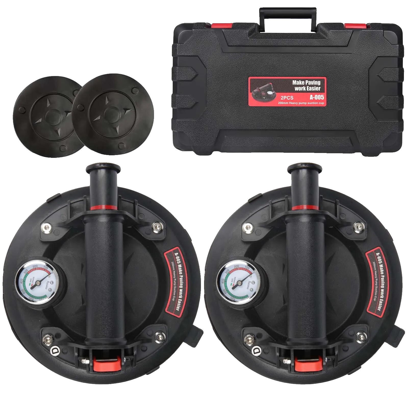 Vakuum-saugnapf, 200kg Tragfähigkeit, Manometer, 2pcs
