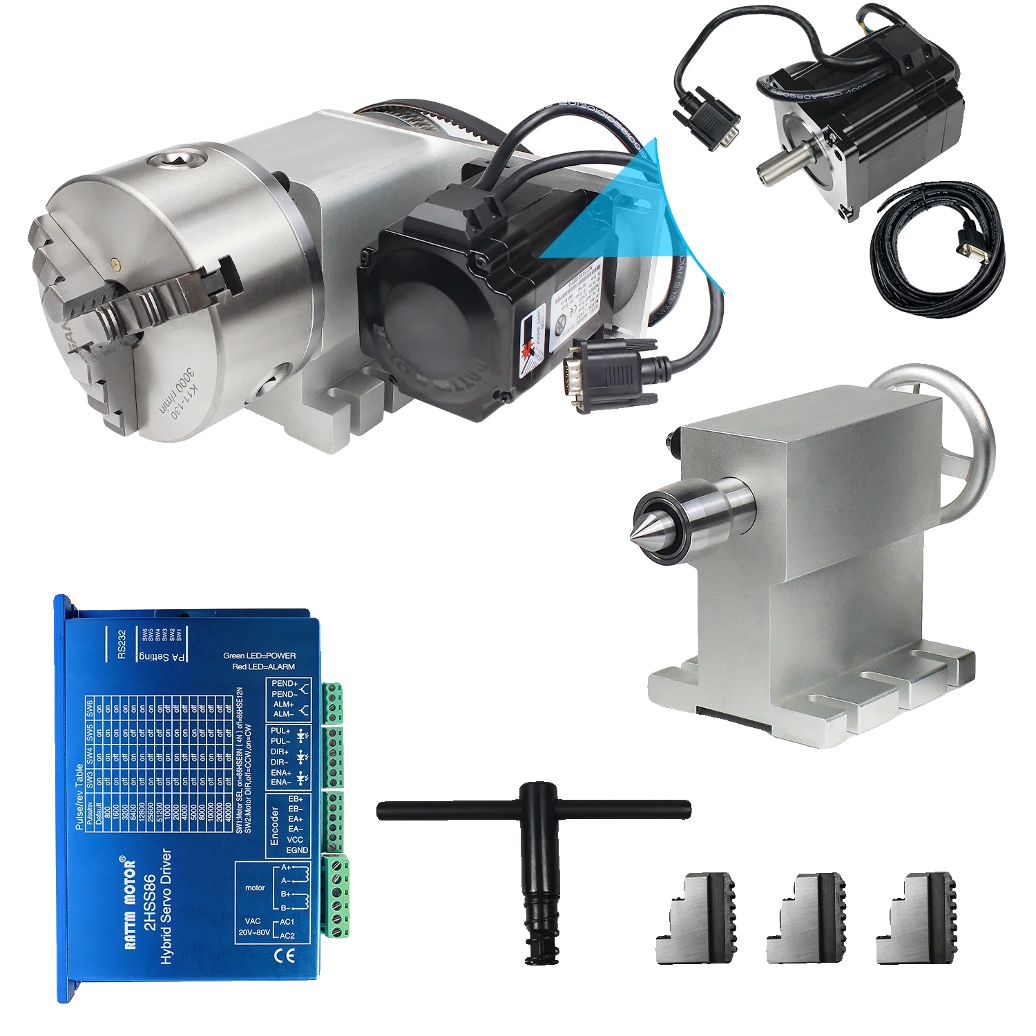 Cnc-drehachse, 3-futter, Geschlossener Regelkreis Servomotor, Keine Stromversorgung