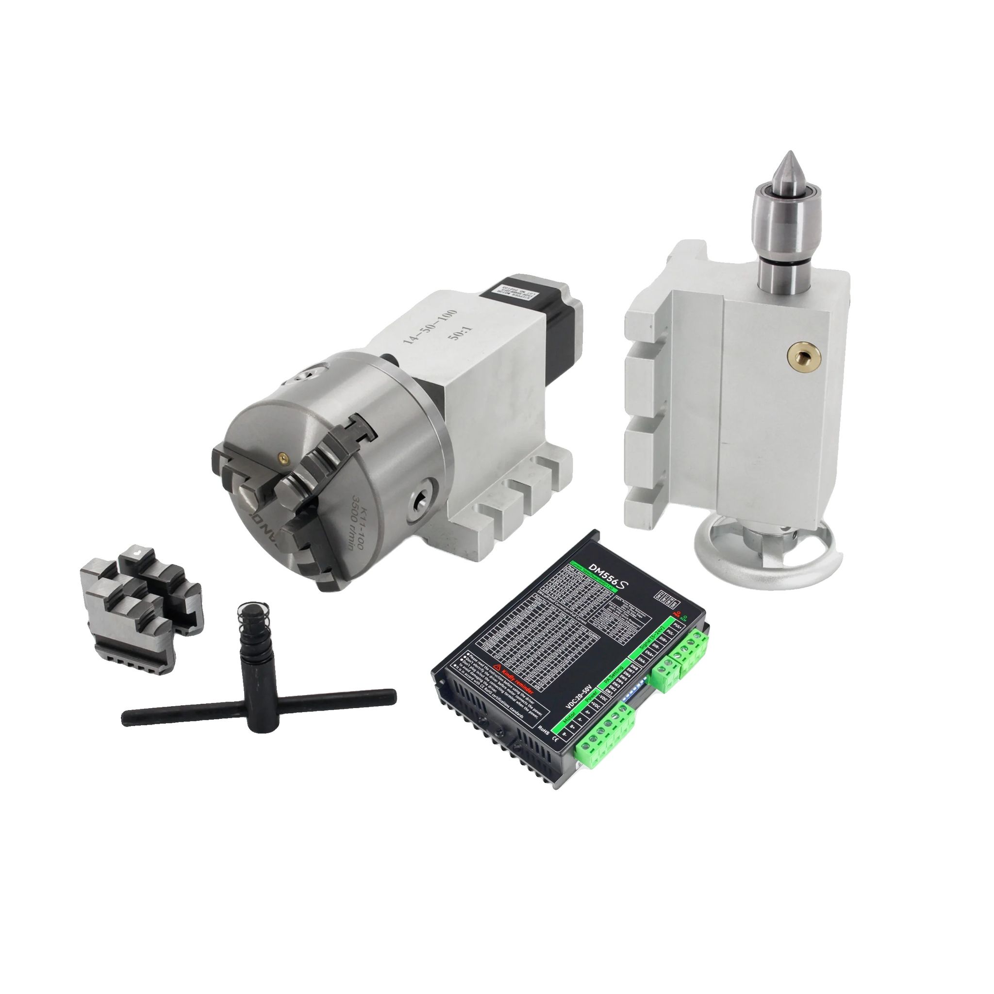 Cnc-drehachse, 50:1 Getriebe, Nema23 Motor, 3jaw K11-100mm & Treiber