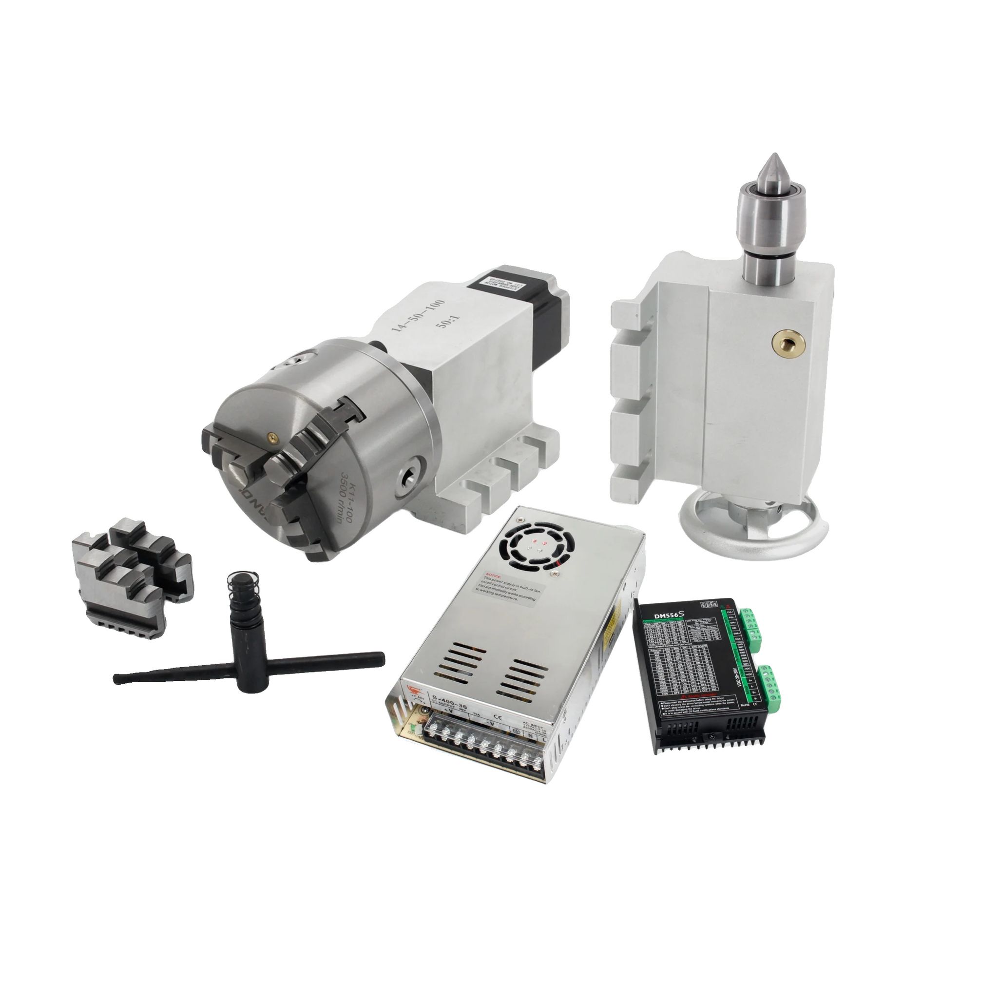 Cnc-drehachse, 50:1 Getriebe, Nema23 Motor, 3jaw K11-100mm & Treiber & Leistung