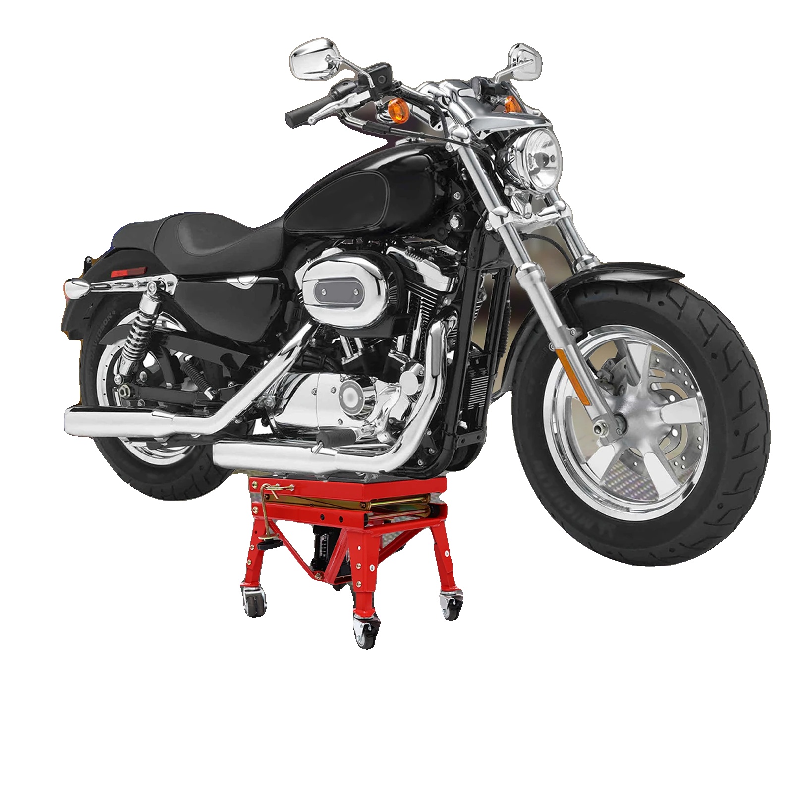 Motorradhebebühne, Verstellbare Höhe 30-80 Cm, Tragfähigkeit 159 Kg, Robuste Eisen- Und Gummikonstruktion, Universelle Räder, Hydraulischer Betrieb
