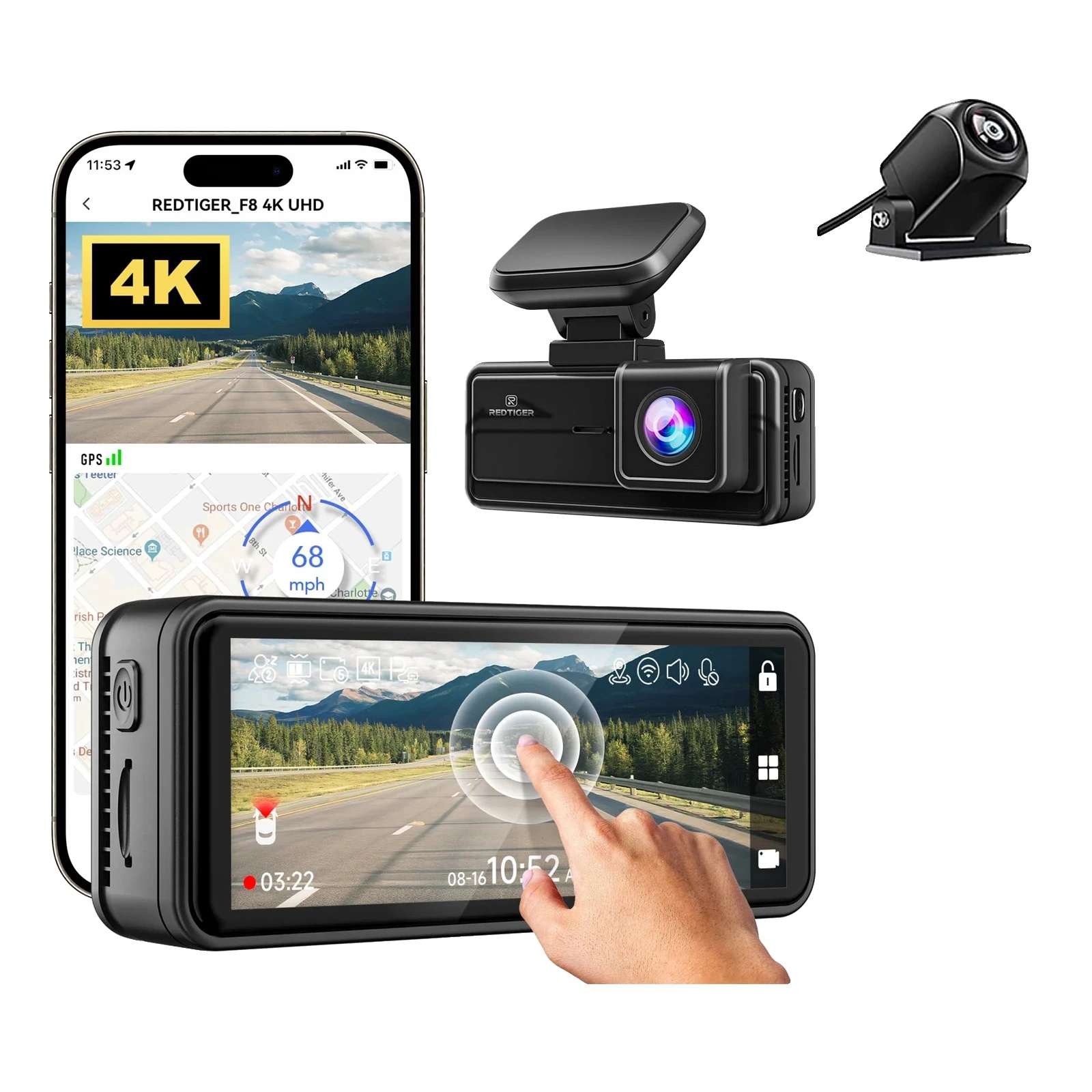Dashcam, 4k-auflösung, Weitwinkelansicht, Mit Rückkamera-a, Mit Hw Kit