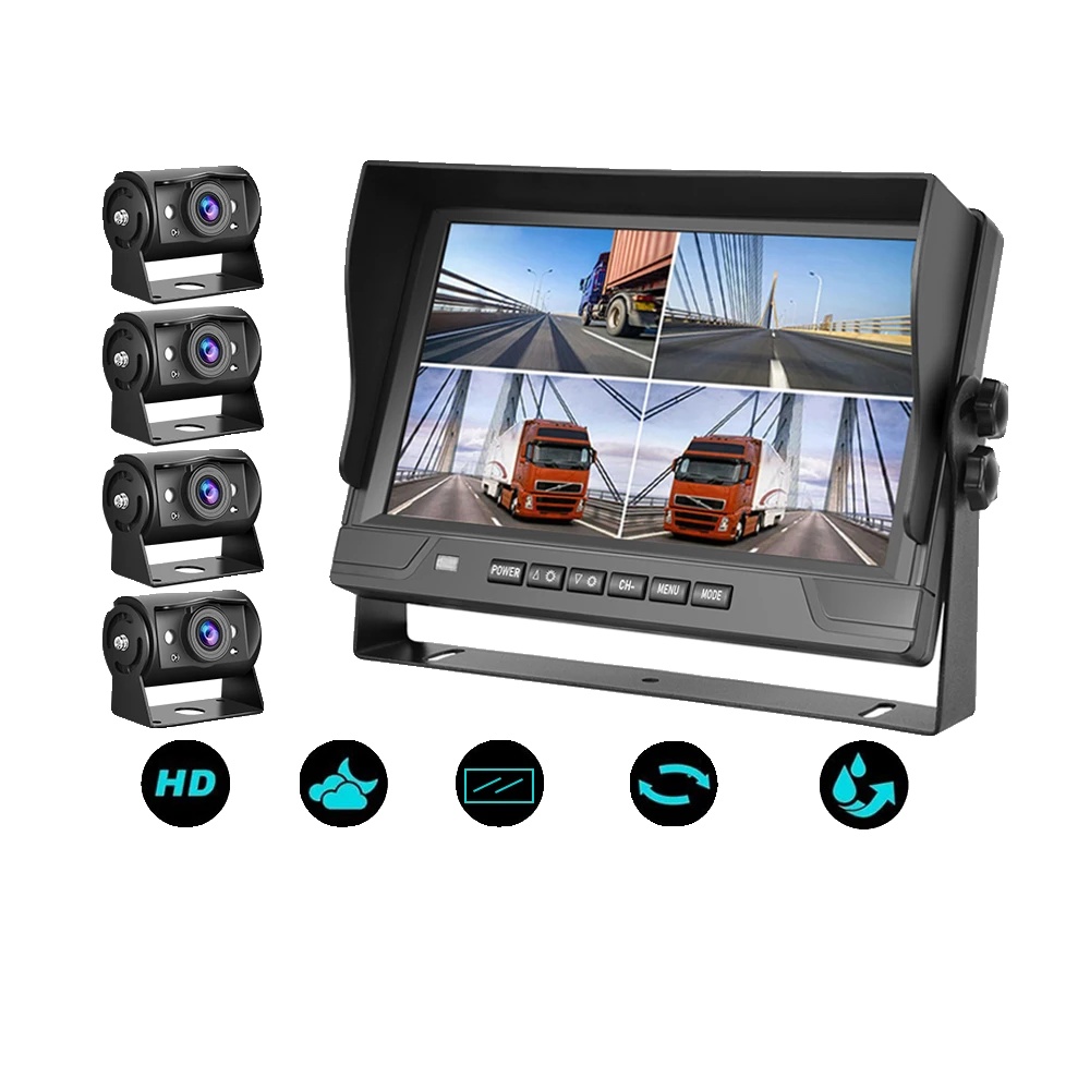 Rückfahrkamera-system, 9-zoll-display, 1920x1080 Auflösung, Unterstützt 4 Kameras, Fernbedienung Enthalten, 4-geteilte Bildschirmfähigkeit
