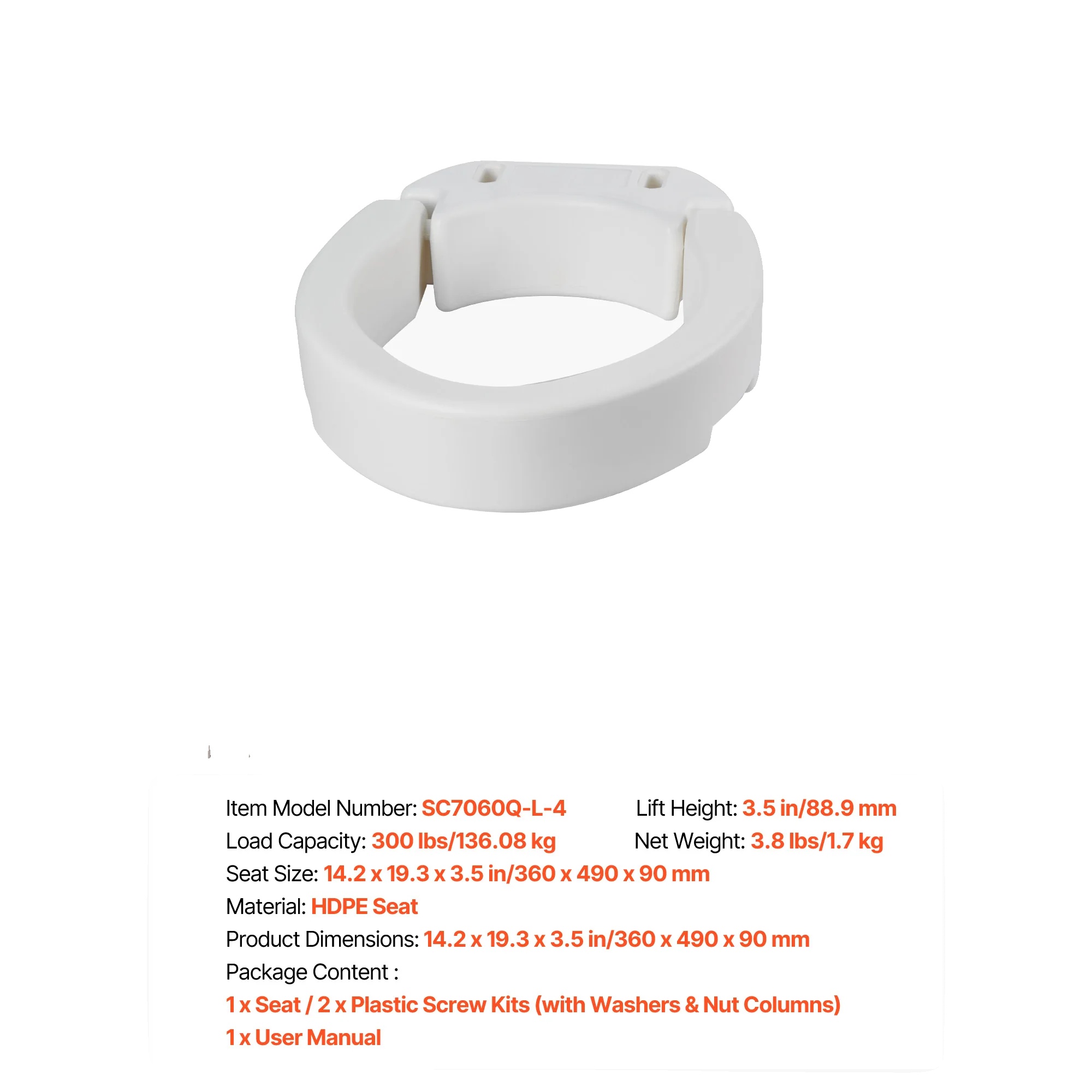 Erhöhter Toilettensitz, Erhöhtes Design, Einfache Installation, Keine Armlehnen Verlängert