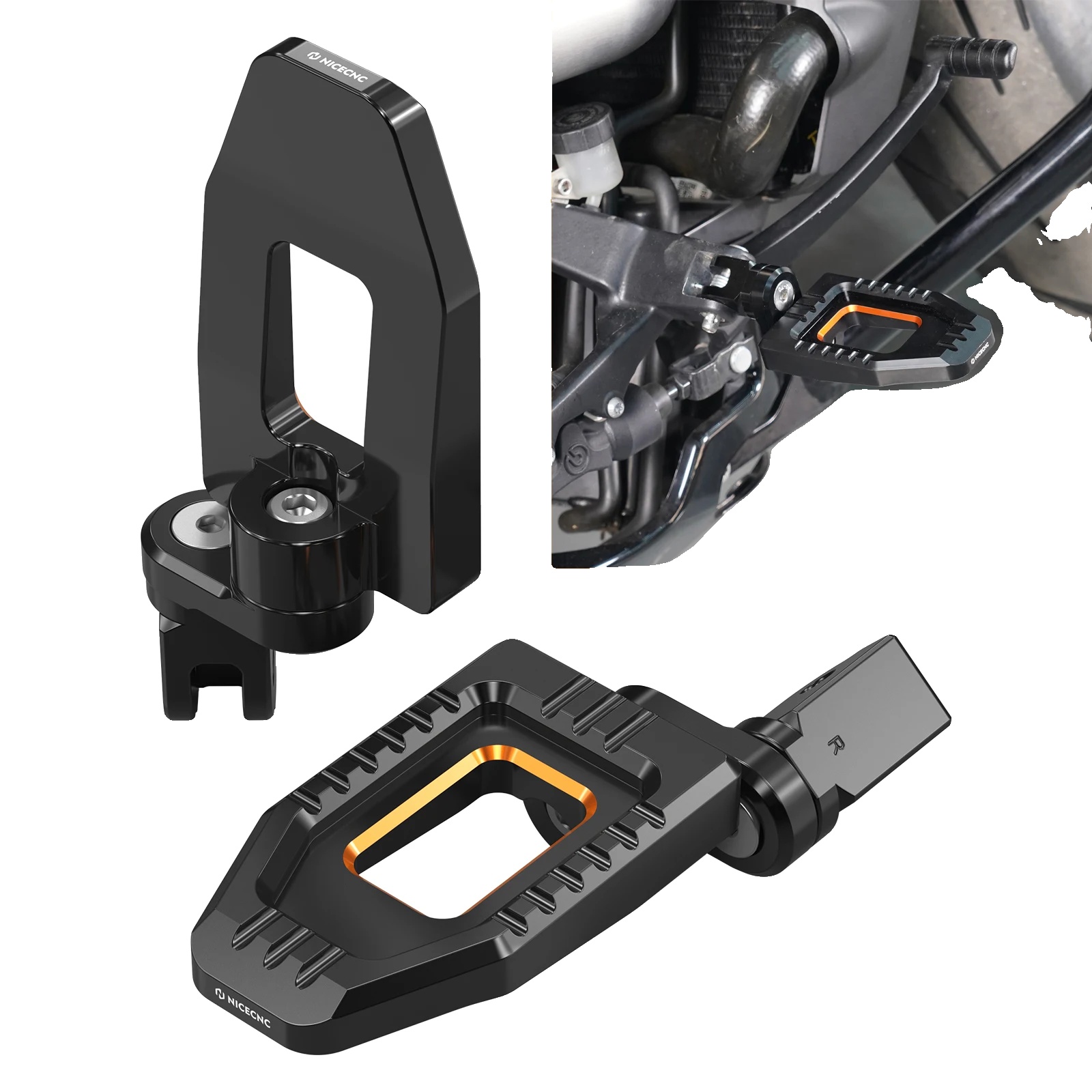 Fußrasten, Verstellbarer Komfort, Langlebiges Aluminium, Schwarz Orange