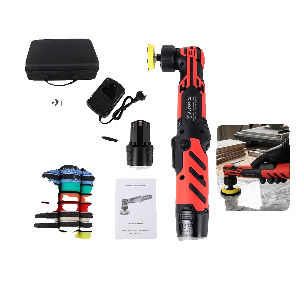 Auto Polierer, 12v Batteriebetrieben, 6 Variable Geschwindigkeiten, Leichtes Design, Drei Austauschbare Wellen, 60 Minuten Betriebszeit