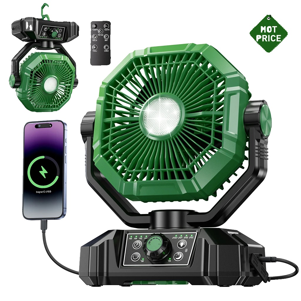 Camping Fan, 20000mah Batterie, Fernbedienung, 8136-grün