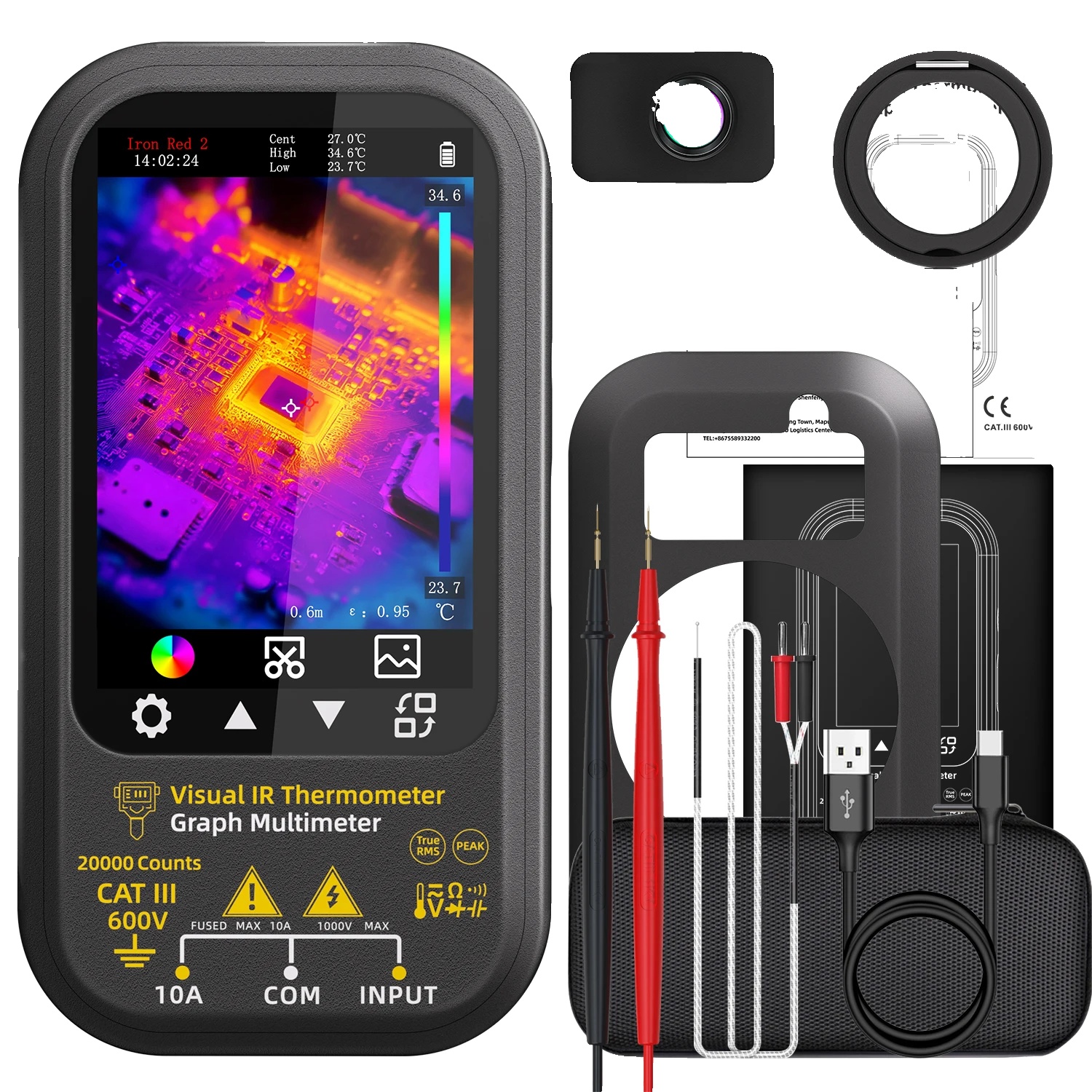 Thermischer Multimeter, 320x240 Thermale Auflösung, 360-grad Drehbares Touch-lcd, Sh6 Mit Makroobjektiv