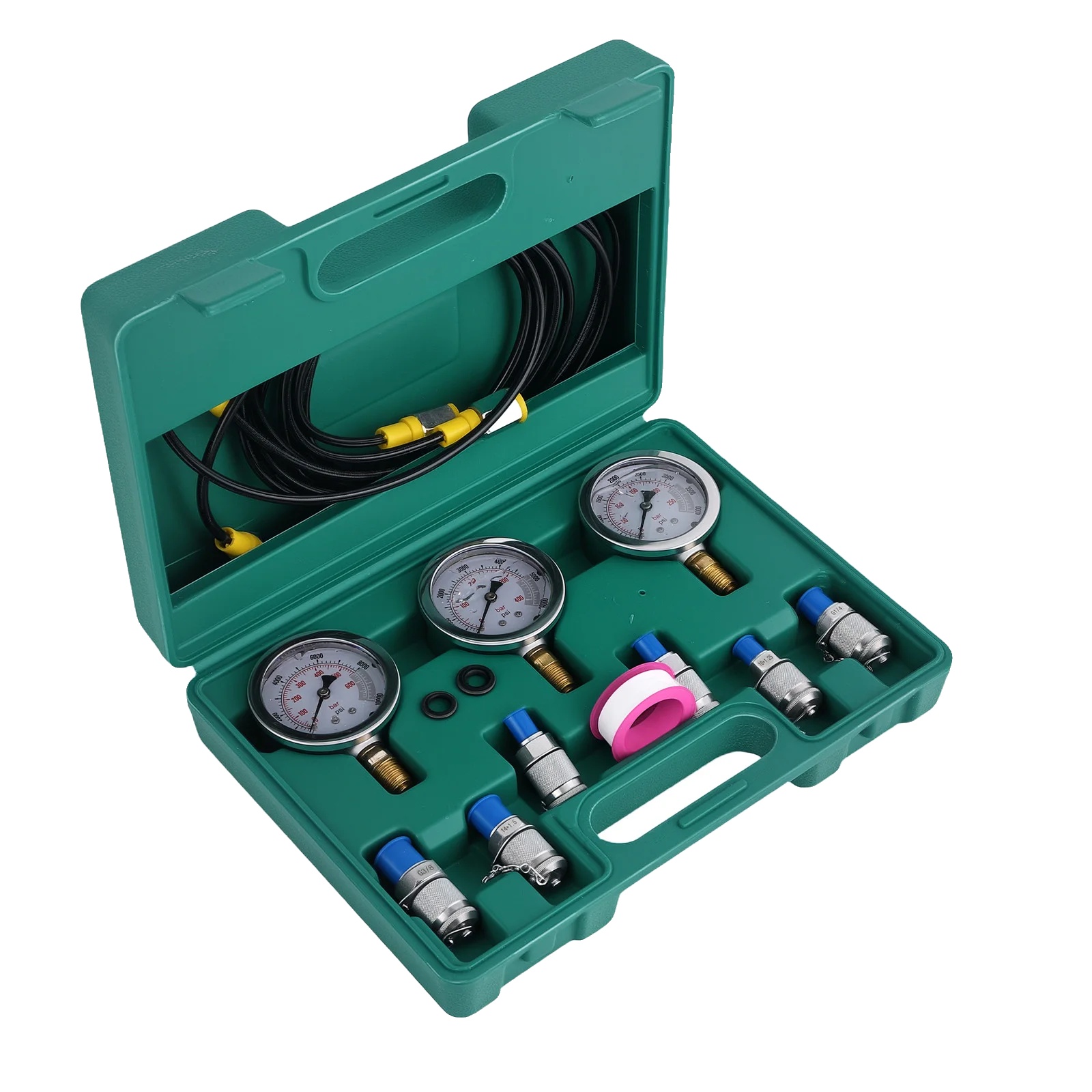 Hydraulischer Druckprüfkit, Maximaldruck 8600 Psi, Schlauchlänge 10 Fuß, Stahlmaterial, Kompatibel Mit Baggern, Iso-zertifiziert