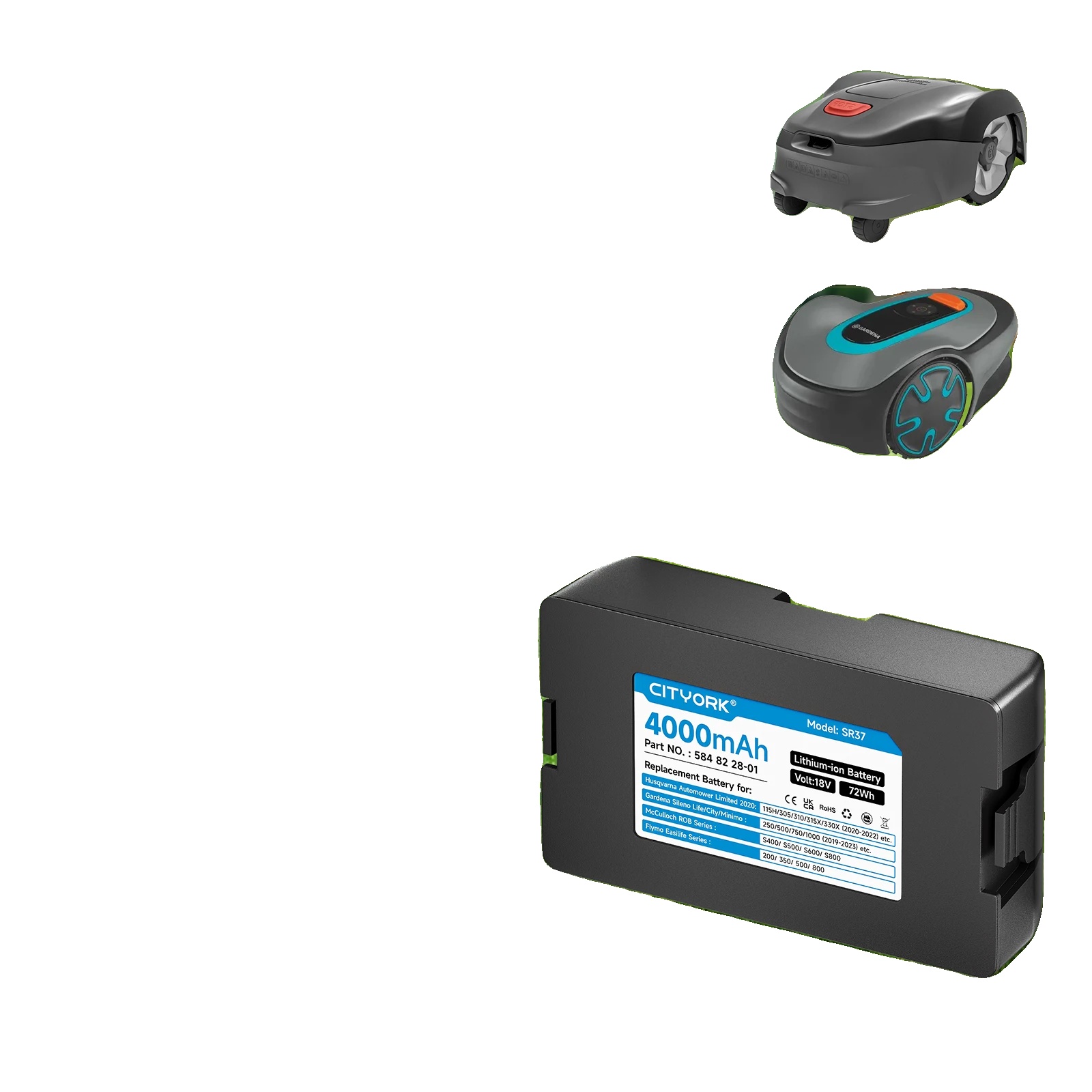 Batterie, Kapazität 4000 Mah, Spannung 18 V, Abmessungen 137 X 80 X 38 Mm, Lithium-ionen-typ, Kompatibilität Mit Husqvarna- Und Gardena-modellen