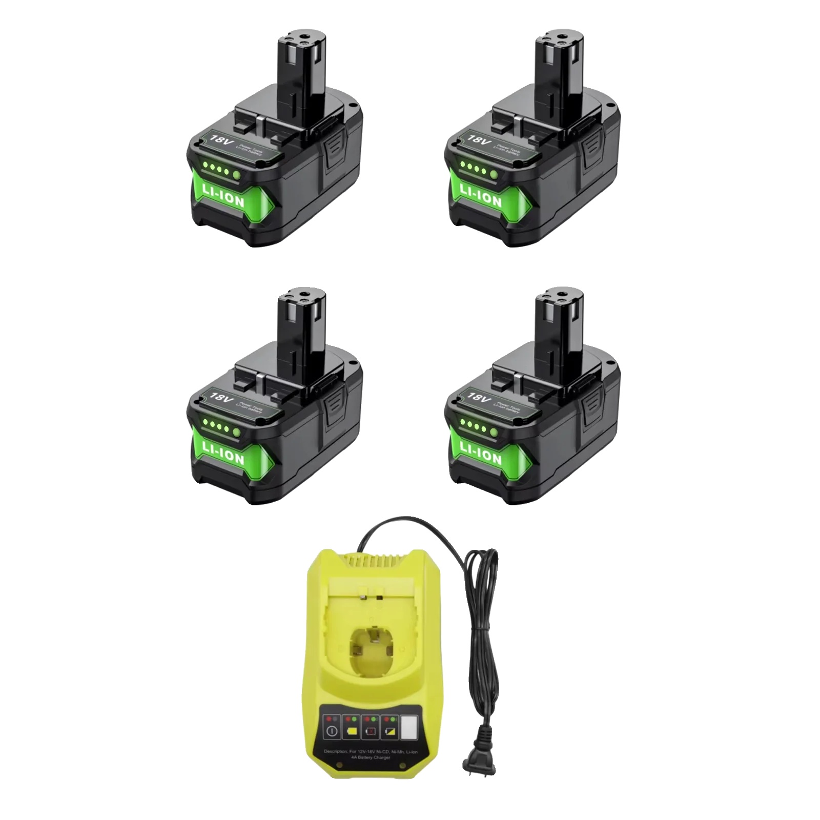 Wiederaufladbare Batterie, 9500mah Kapazität, Li-ion Technologie, Kompatibel Mit Ryobi, 4 Stk 1 Ladegerät